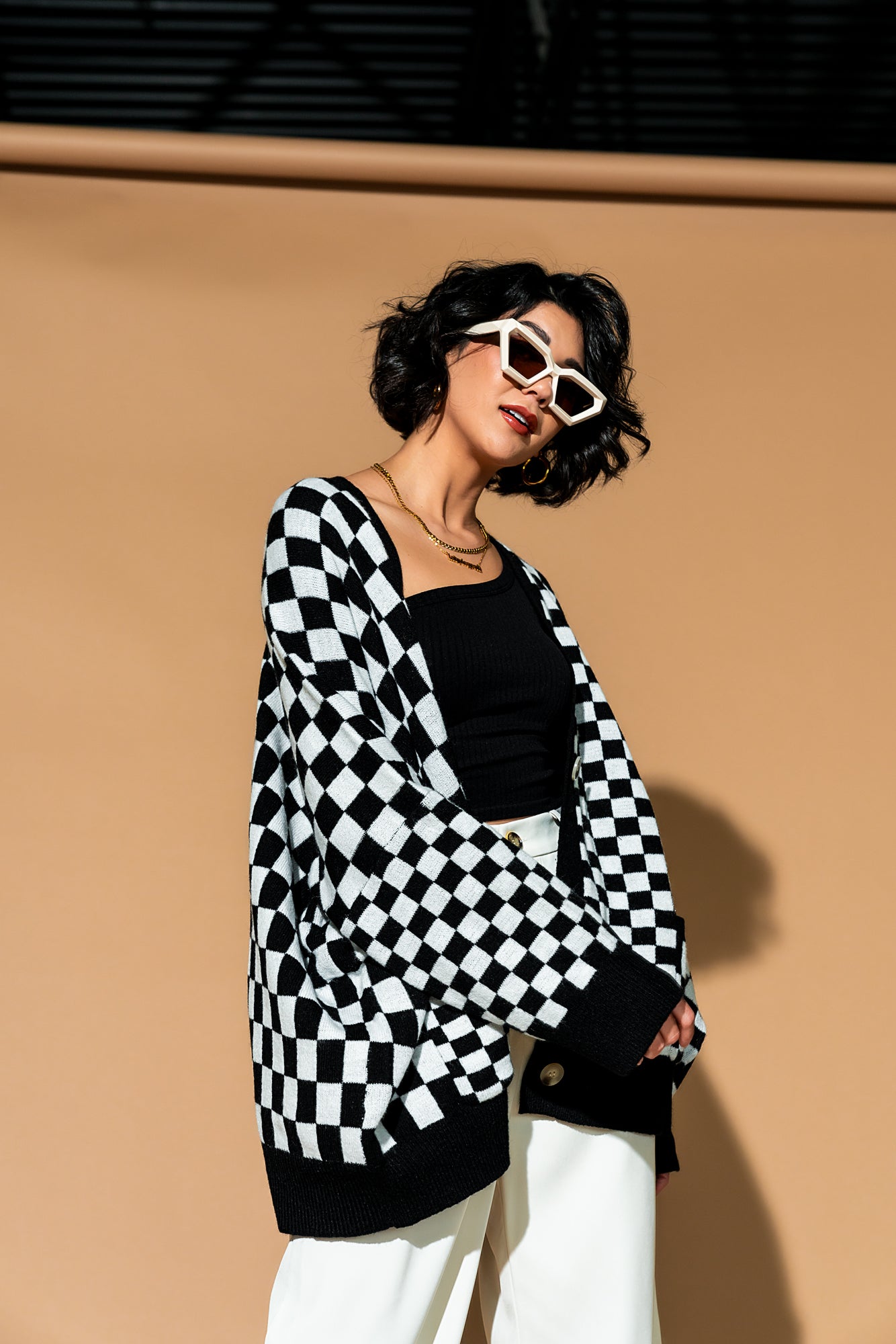 Love You Oversized Cardigan in Mixed Checkerboard