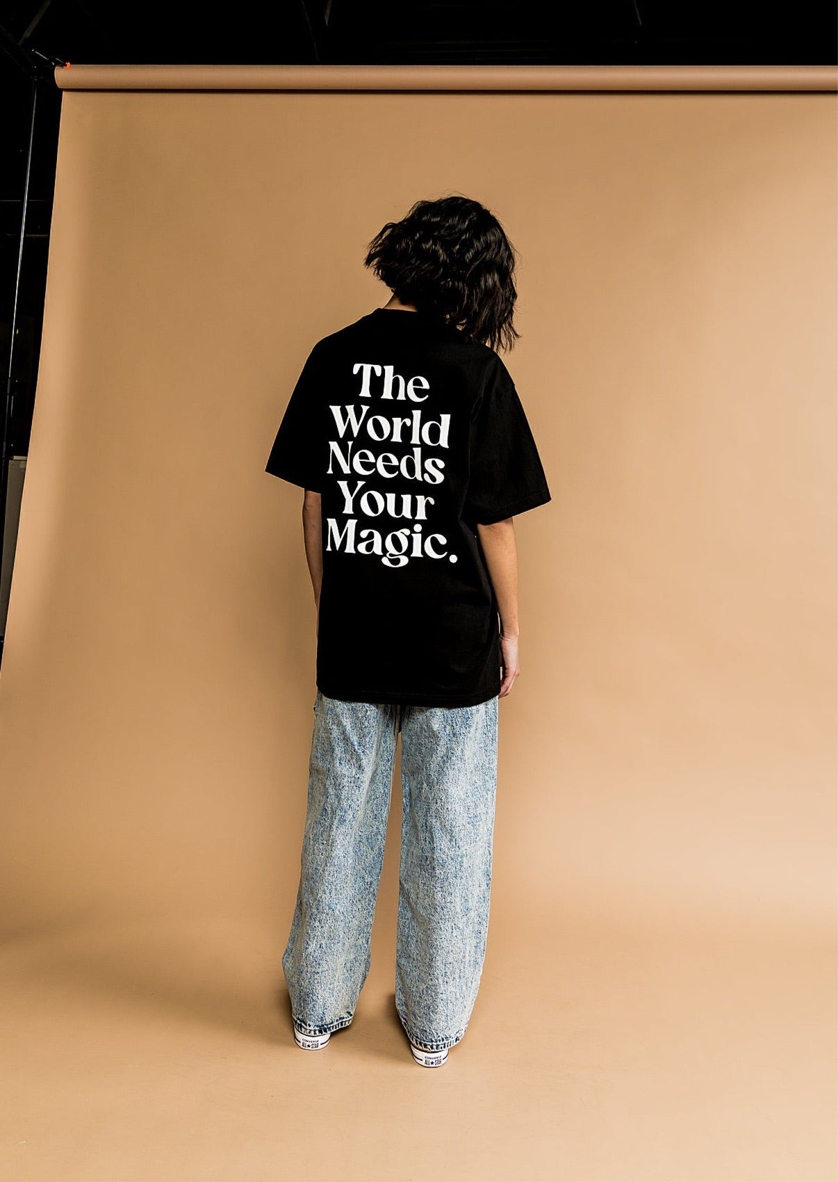 The World Needs Your Magic Oversized Tee in Black + White