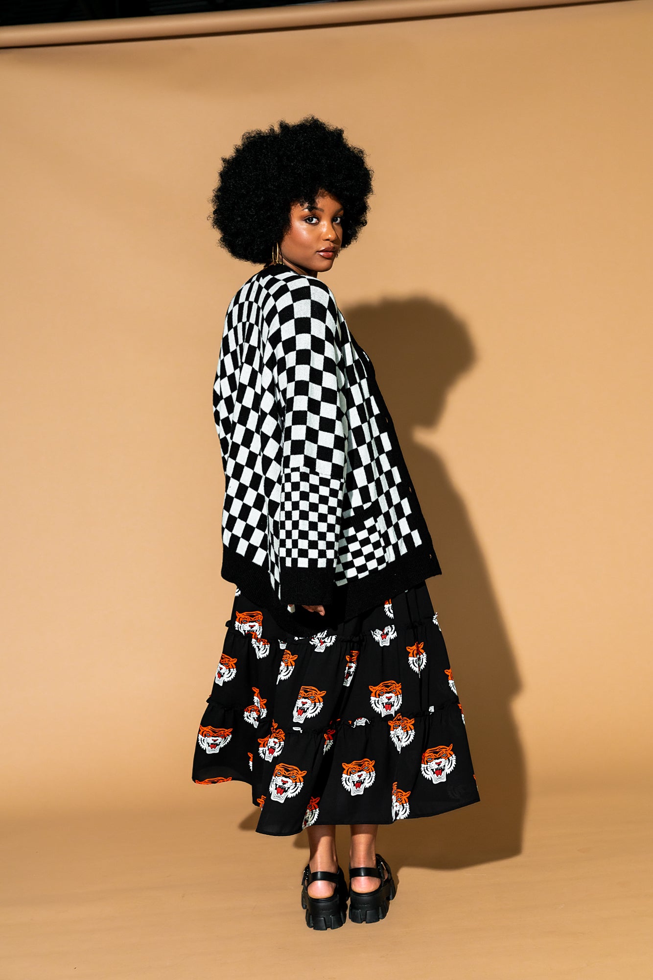 Love You Oversized Cardigan in Mixed Checkerboard