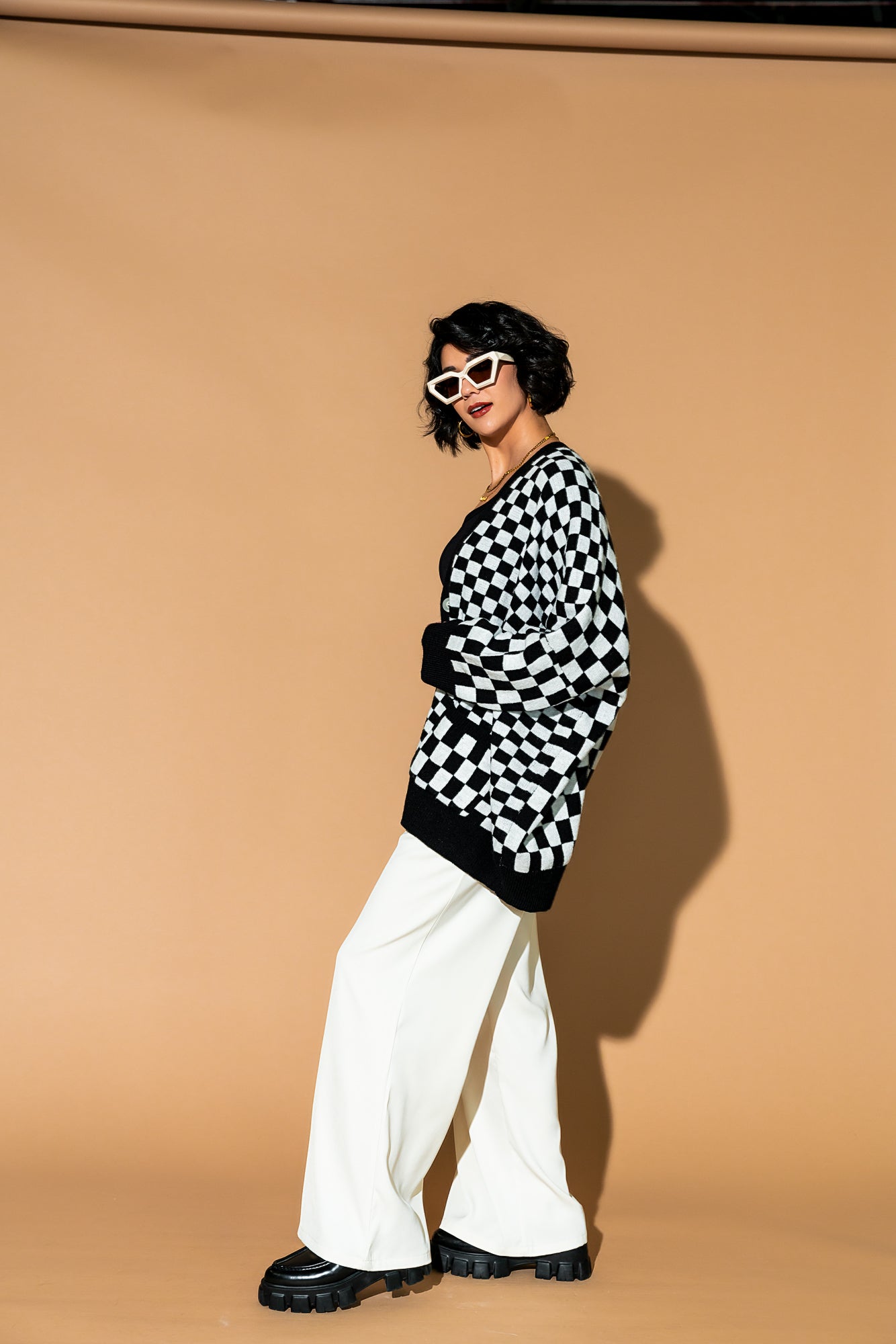 Love You Oversized Cardigan in Mixed Checkerboard