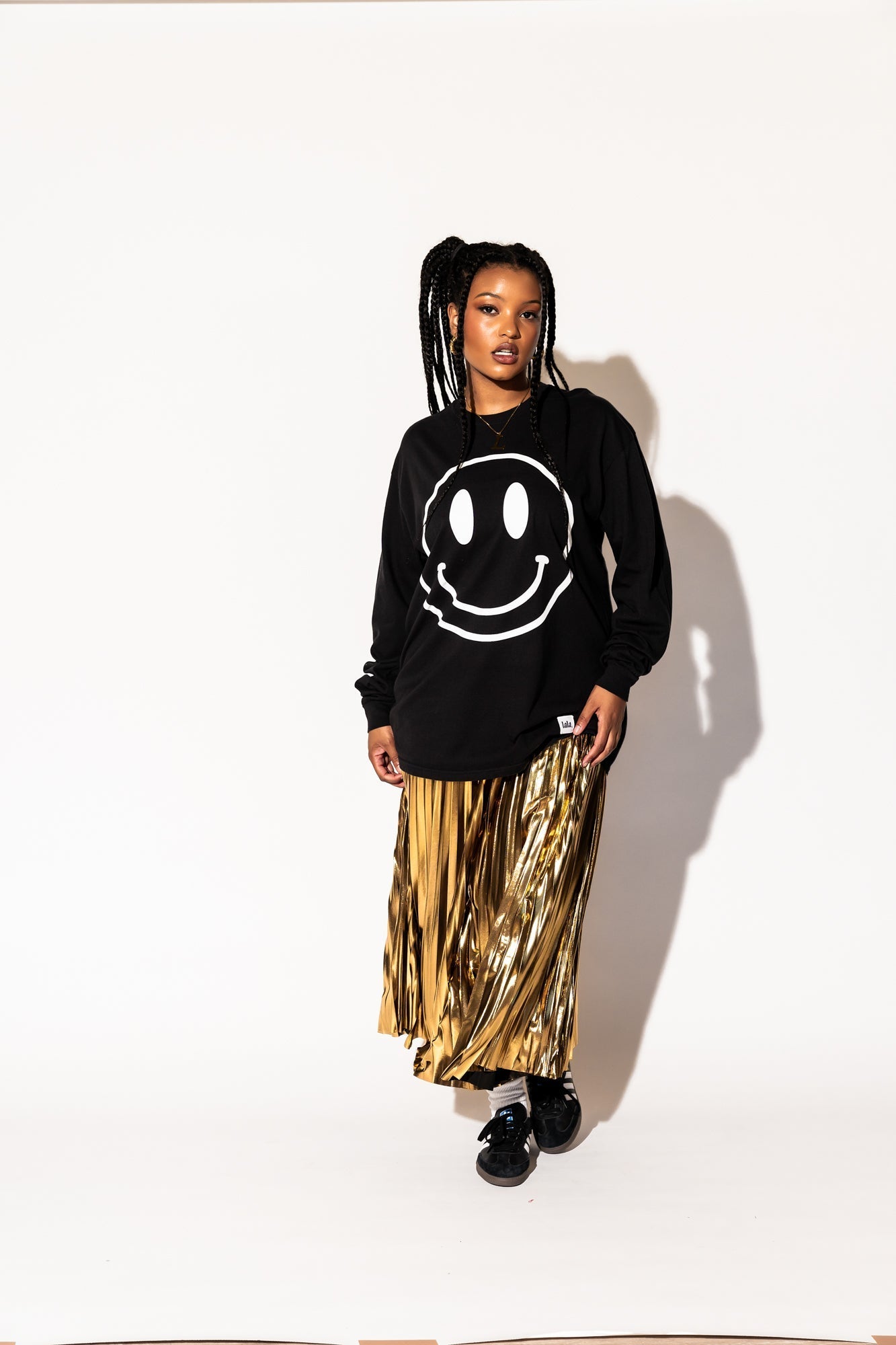 LALA LABEL: The World Needs Your Magic Groovy Oversized Long Sleeve Tee in Black + White - Dressed in Lala