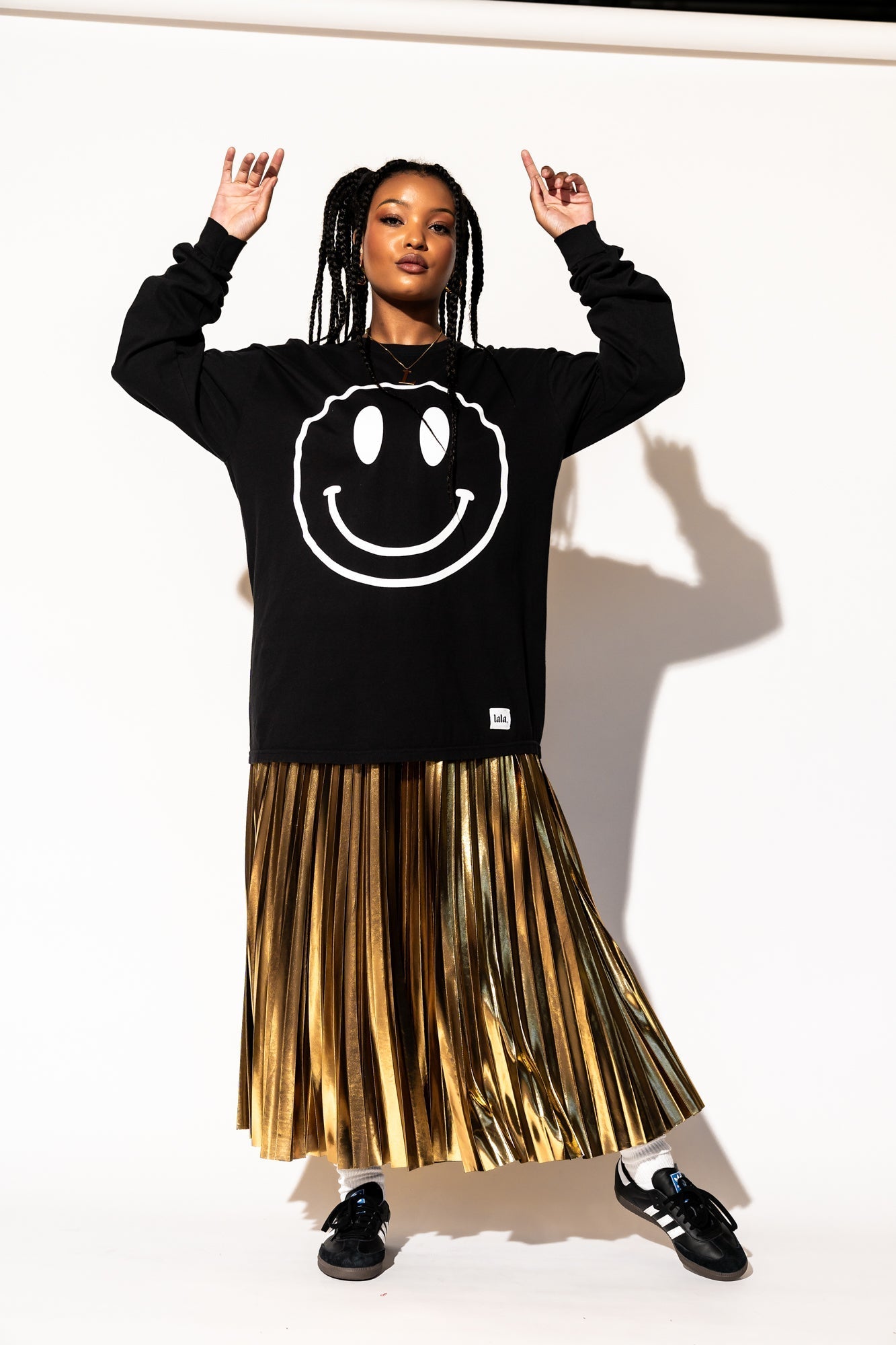LALA LABEL: The World Needs Your Magic Groovy Oversized Long Sleeve Tee in Black + White - Dressed in Lala