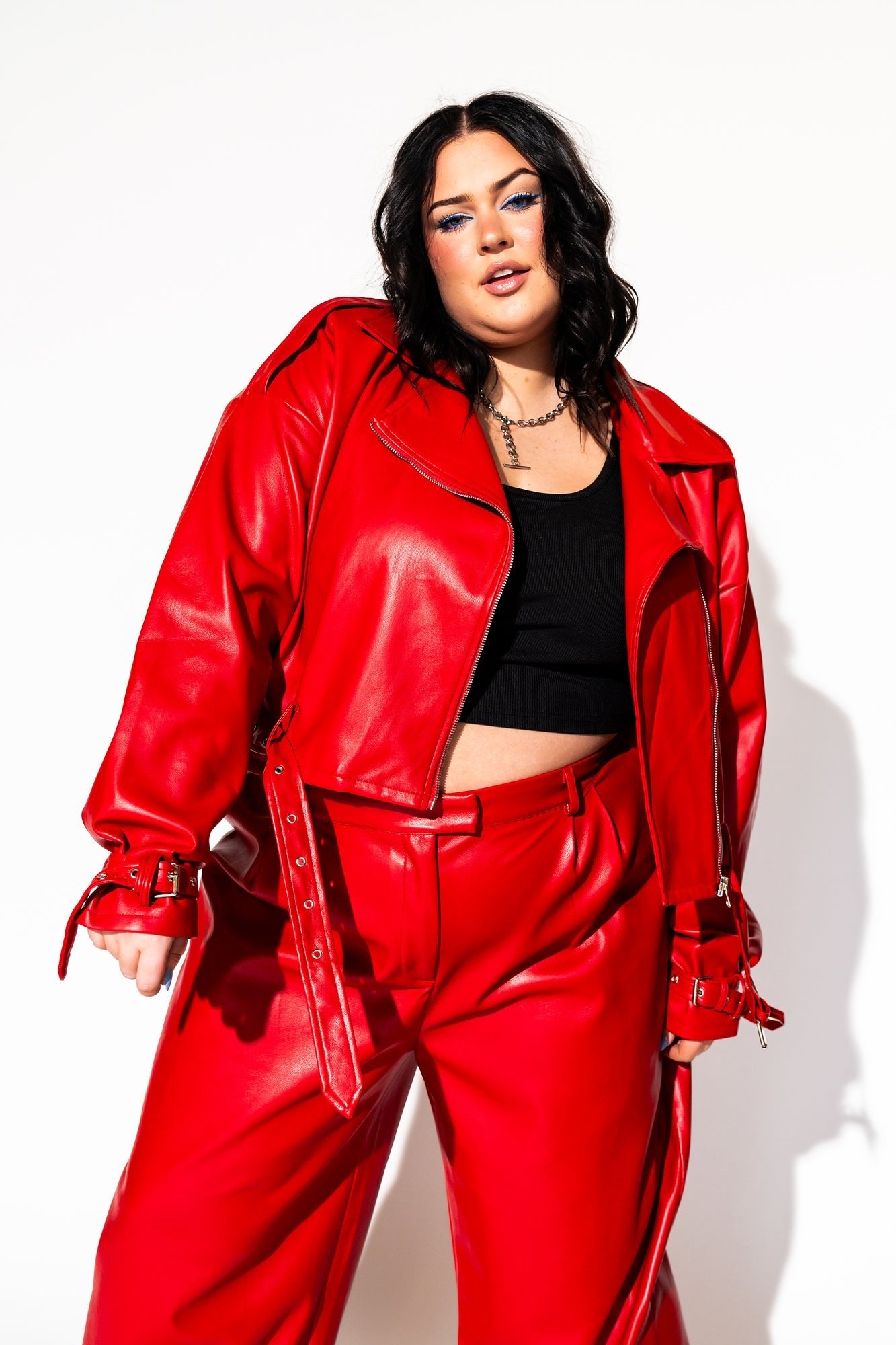 LALA ORIGINAL: Buttery Soft Vegan Leather Moto Jacket in Cherry Red - Dressed in Lala