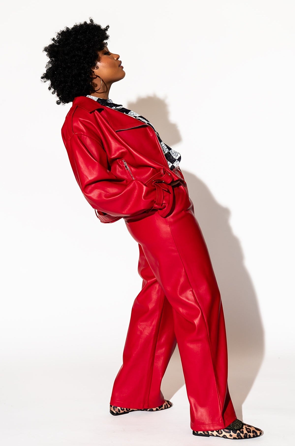 LALA ORIGINAL: Buttery Soft Vegan Leather Moto Jacket in Cherry Red - Dressed in Lala
