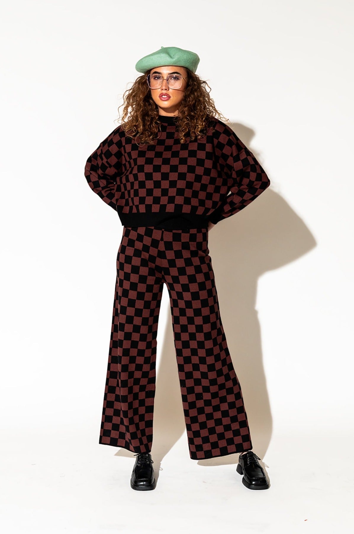LALA ORIGINAL: Checkerboard Knit Set in Black + Mocha - Dressed in Lala