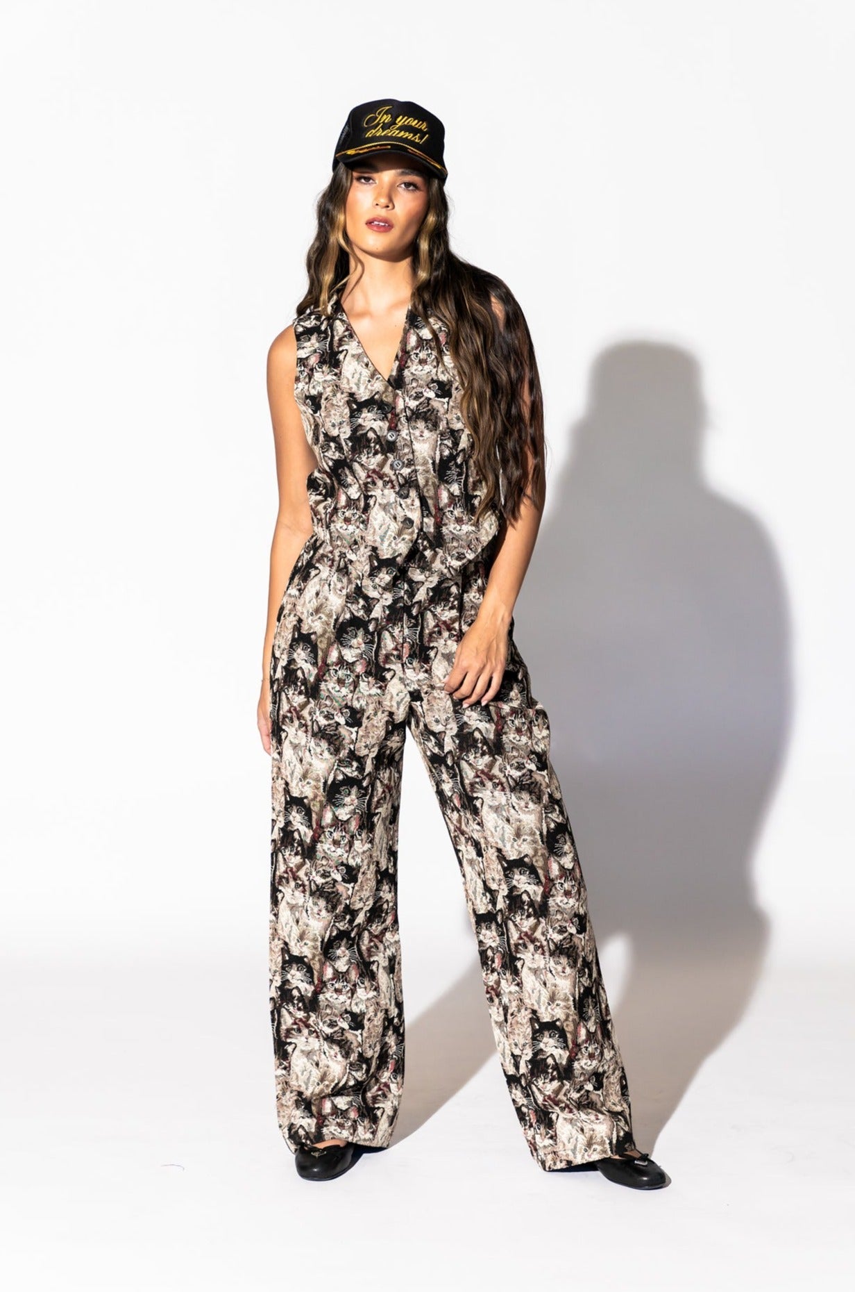 LALA ORIGINAL: Crazy Cat Lady Jacquard Trousers - Dressed in Lala