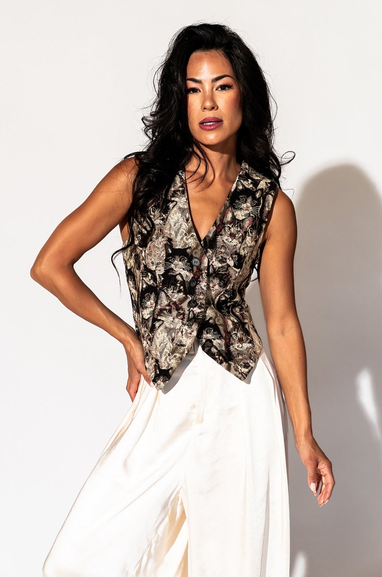 LALA ORIGINAL: Crazy Cat Lady Jacquard Waistcoat - Dressed in Lala