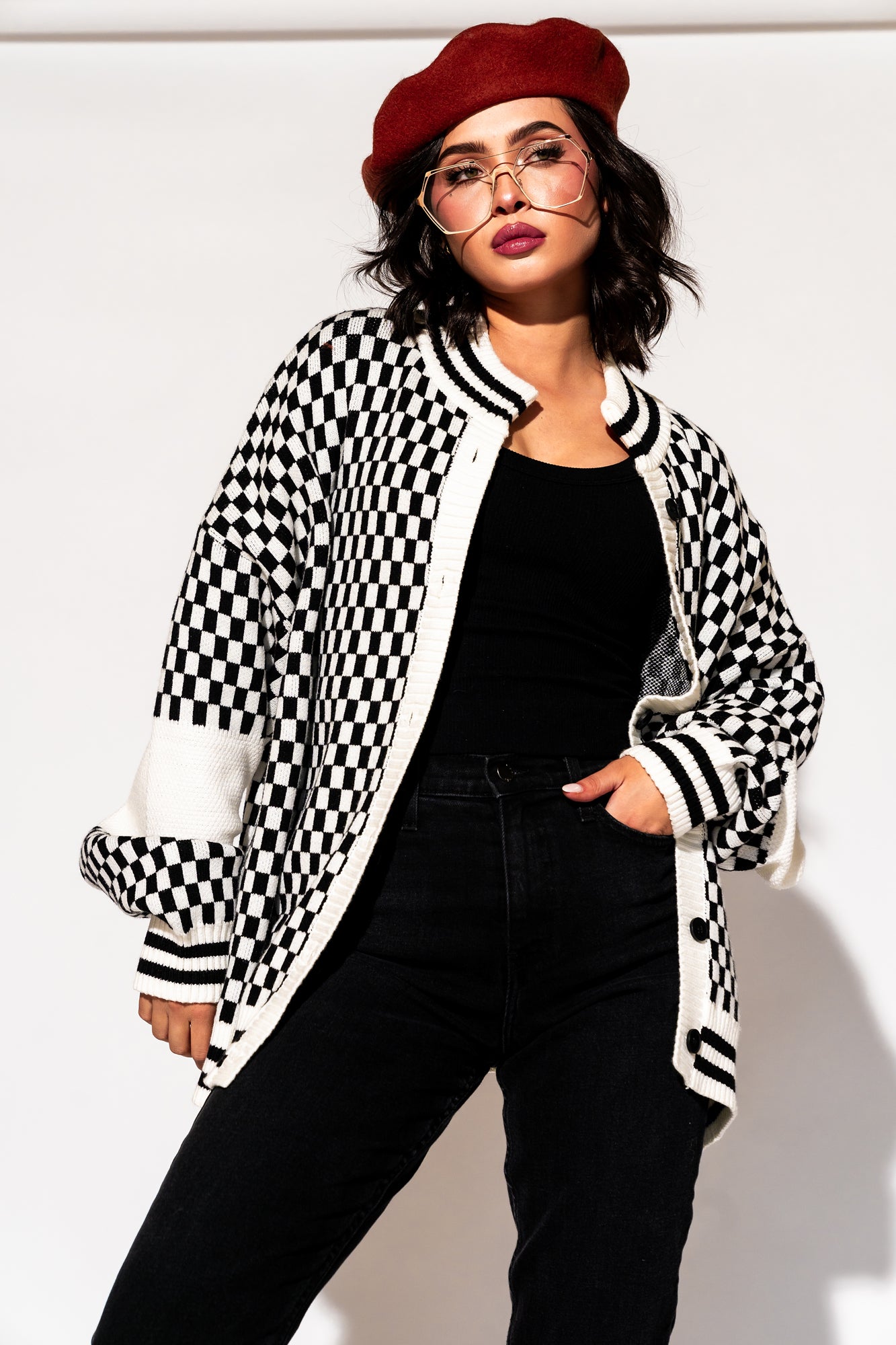 LALA ORIGINAL: Get What I Want Grandpa Cardigan in Black + White - Dressed in Lala