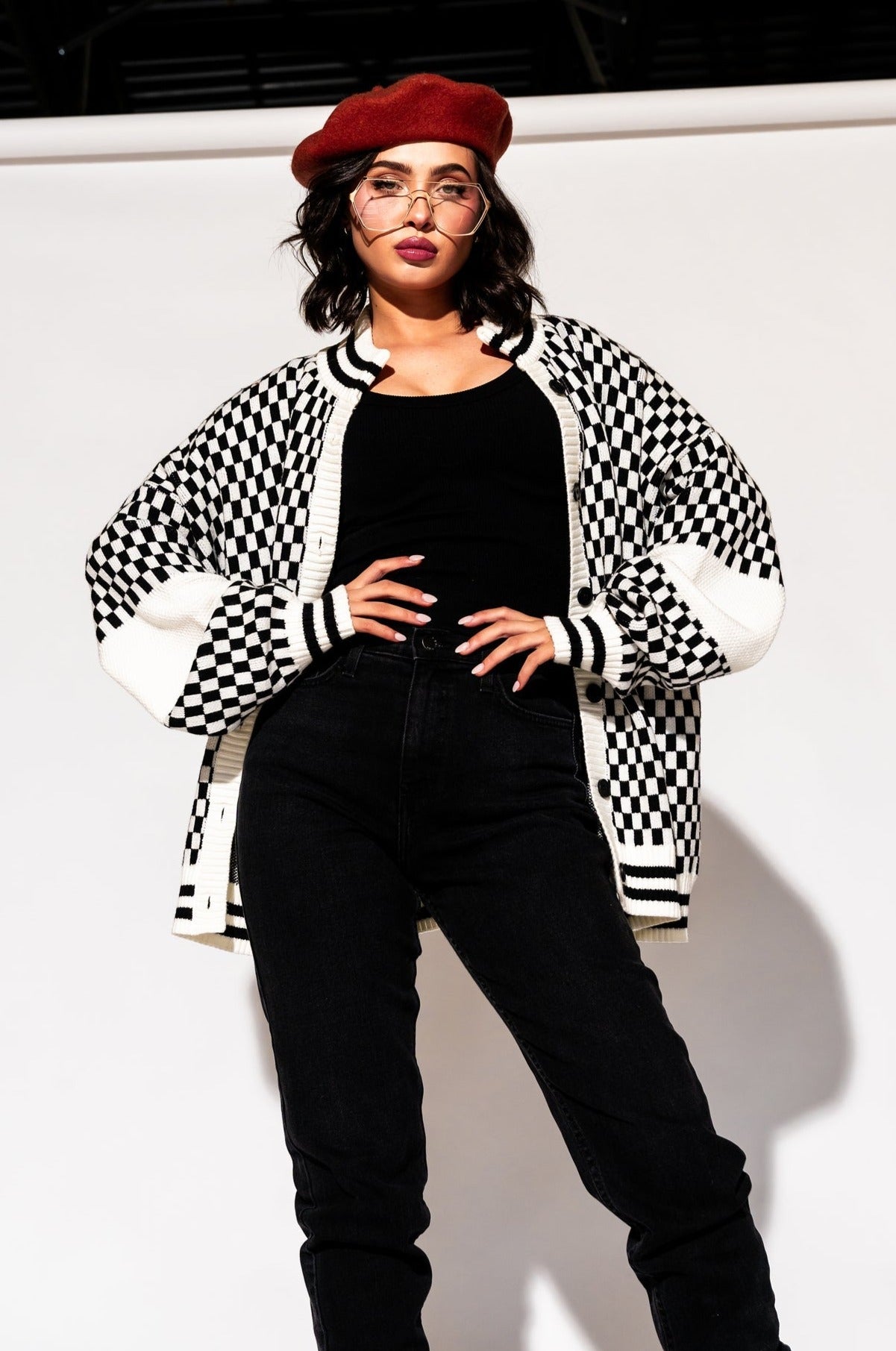 LALA ORIGINAL: Get What I Want Grandpa Cardigan in Black + White - Dressed in Lala