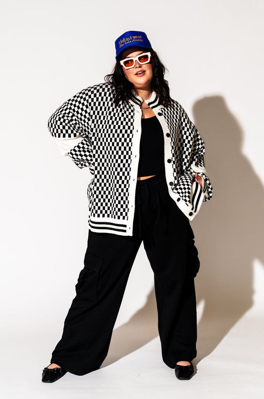 LALA ORIGINAL: Get What I Want Grandpa Cardigan in Black + White - Dressed in Lala