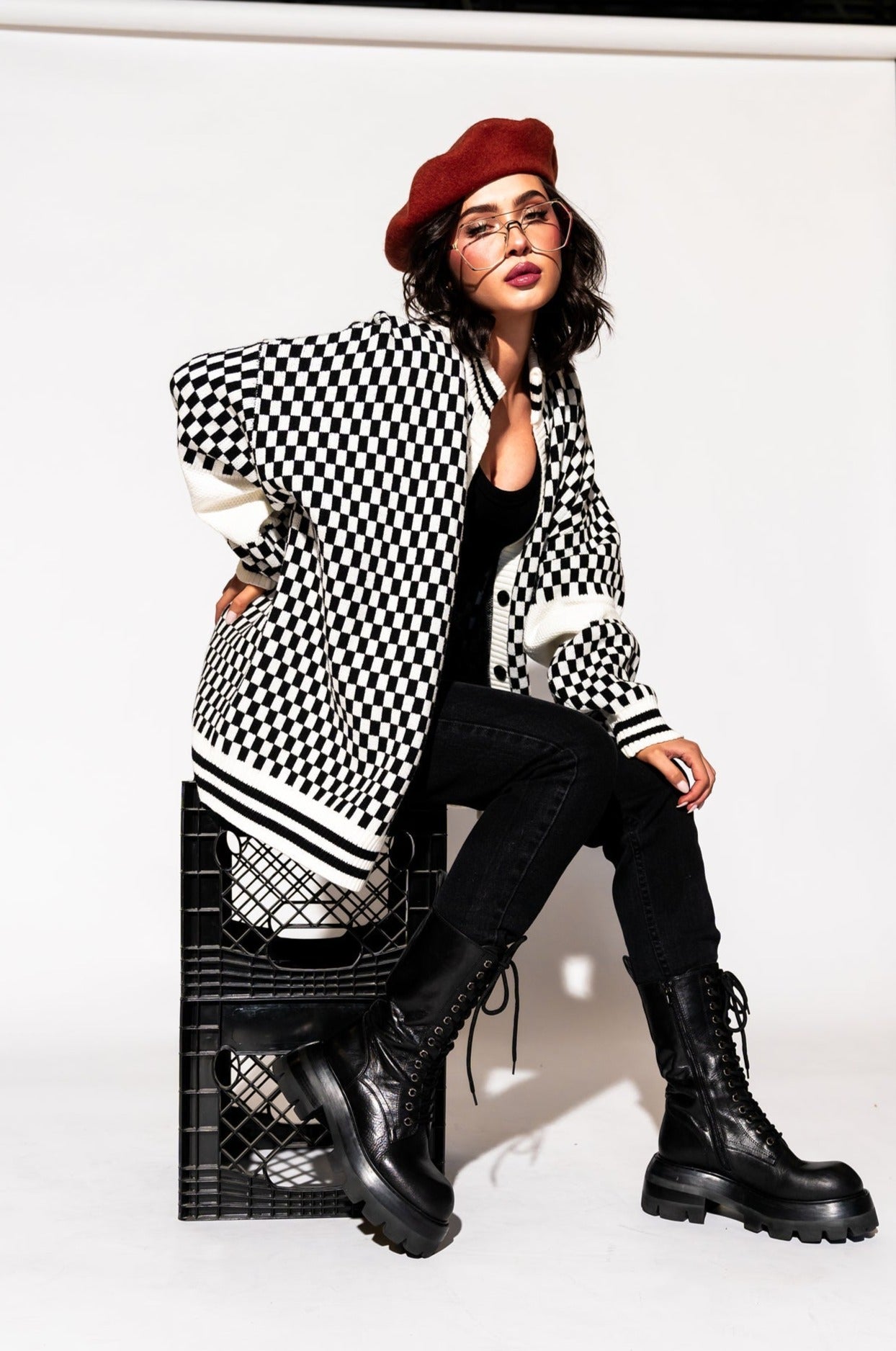 LALA ORIGINAL: Get What I Want Grandpa Cardigan in Black + White - Dressed in Lala