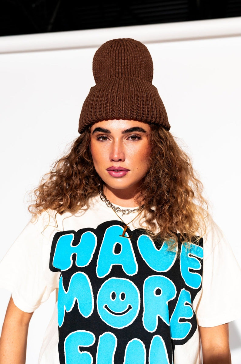 Grunge Chic Beanie in Cocoa Dressed in Lala