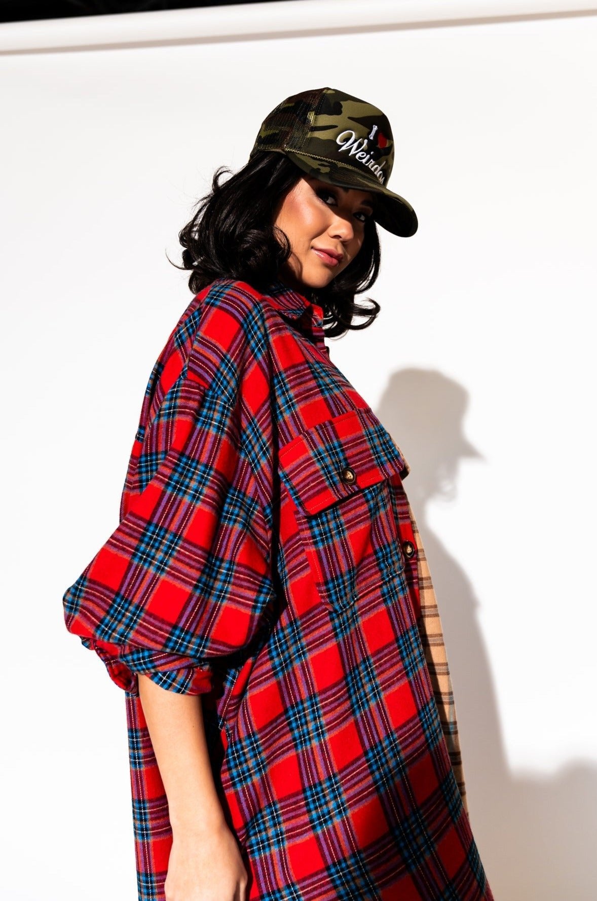 LALA ORIGINAL: I Love Weirdos Embroidered Trucker Hat in Camo - Dressed in Lala