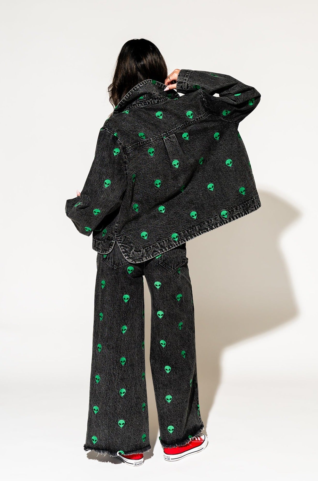 LALA ORIGINAL: I Need Space Embroidered Alien Denim Jacket - Dressed in Lala