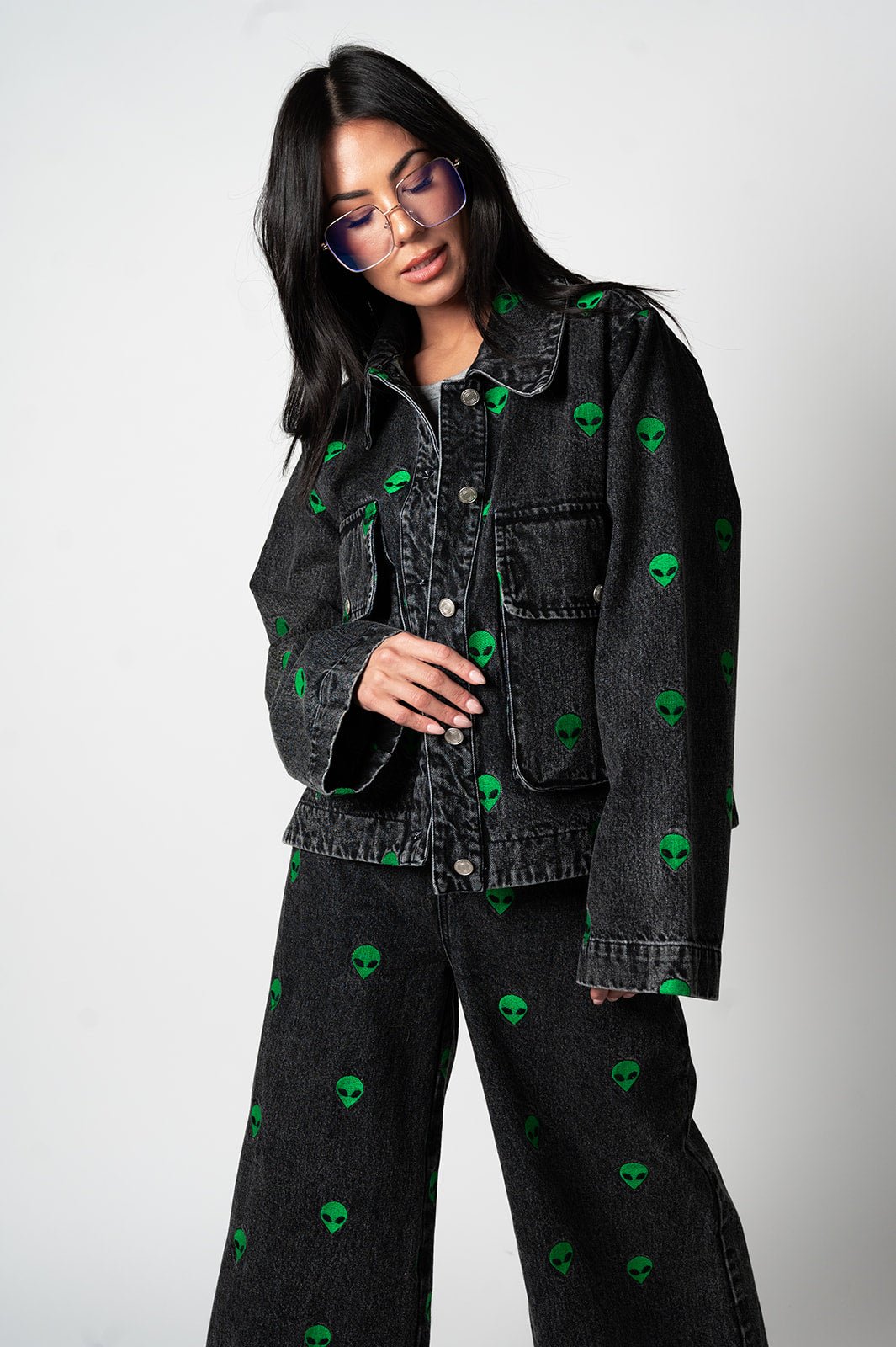 LALA ORIGINAL: I Need Space Embroidered Alien Denim Jacket - Dressed in Lala