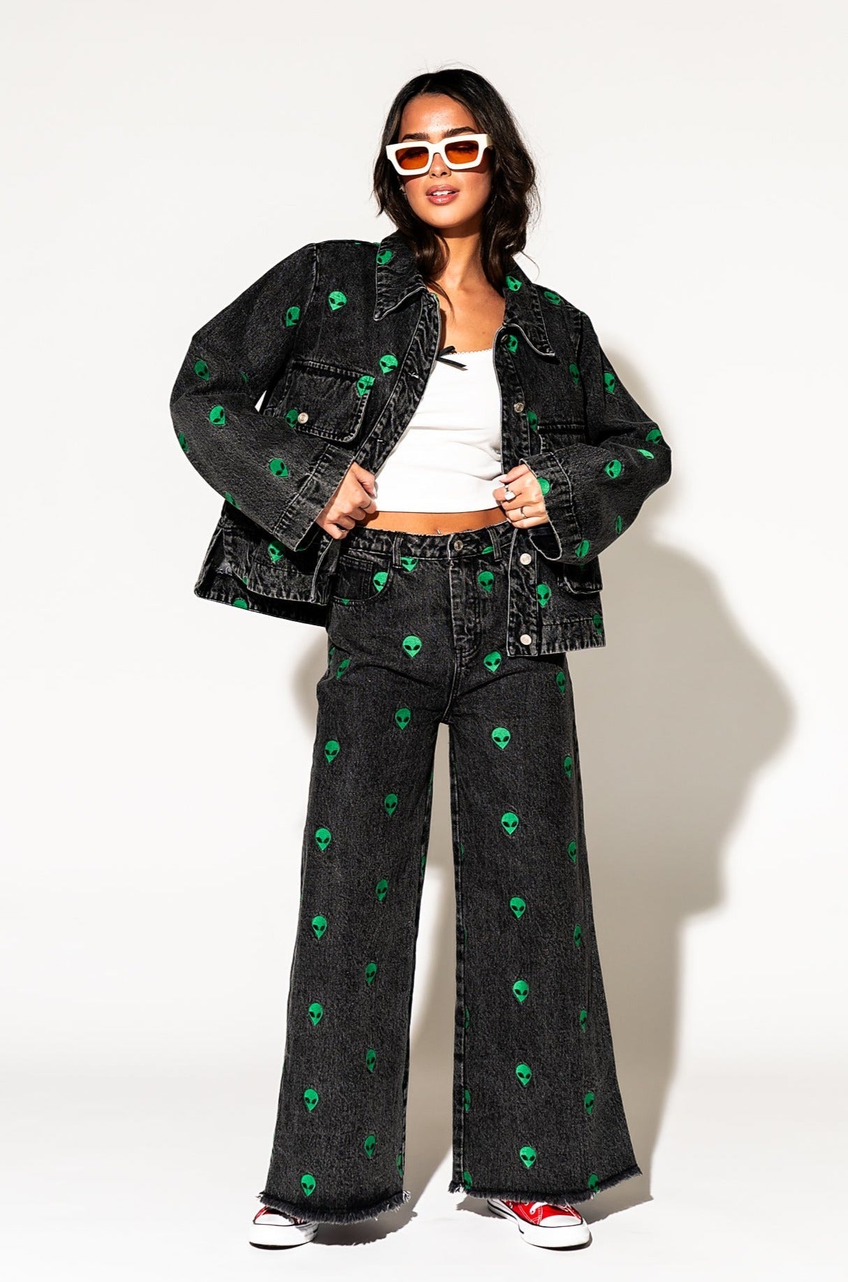 LALA ORIGINAL: I Need Space Embroidered Alien Denim Jacket - Dressed in Lala