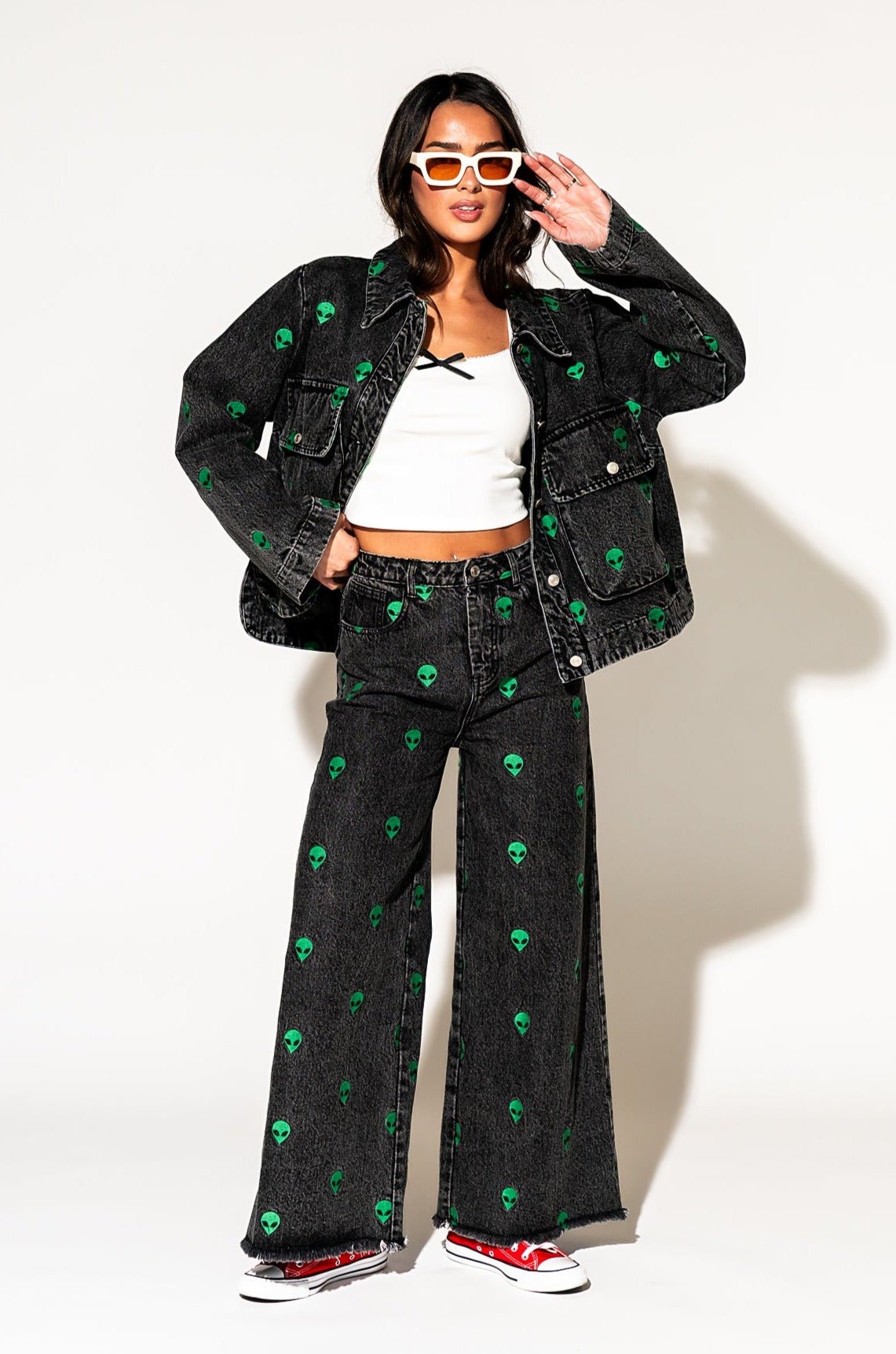 LALA ORIGINAL: I Need Space Embroidered Alien Denim Jacket - Dressed in Lala