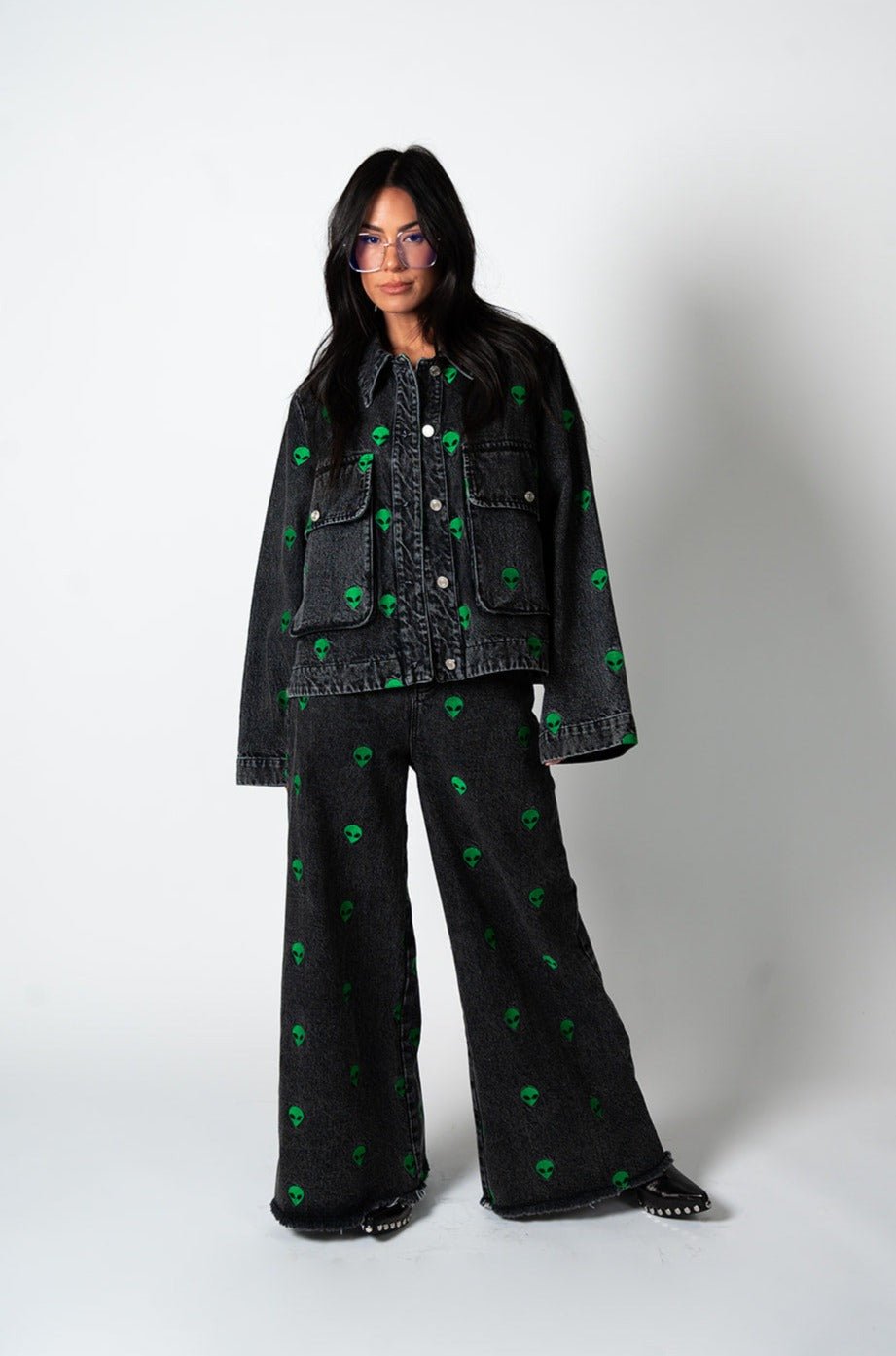 LALA ORIGINAL: I Need Space Embroidered Alien Denim Jacket - Dressed in Lala