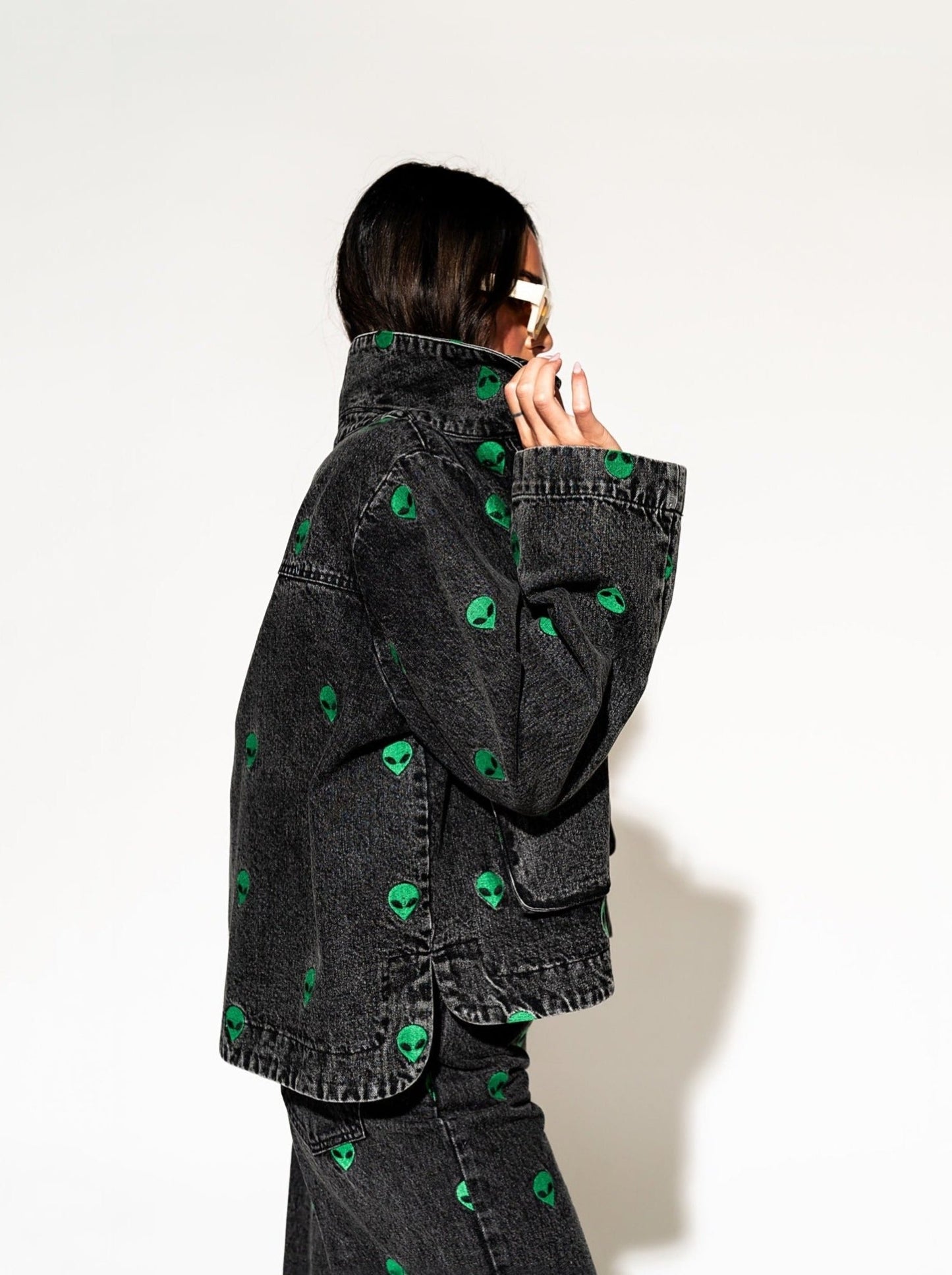 LALA ORIGINAL: I Need Space Embroidered Alien Denim Jacket - Dressed in Lala