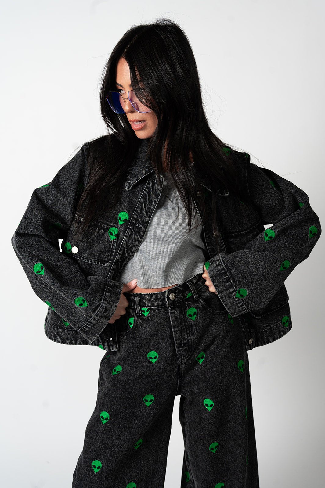 LALA ORIGINAL: I Need Space Embroidered Alien Denim Jacket - Dressed in Lala