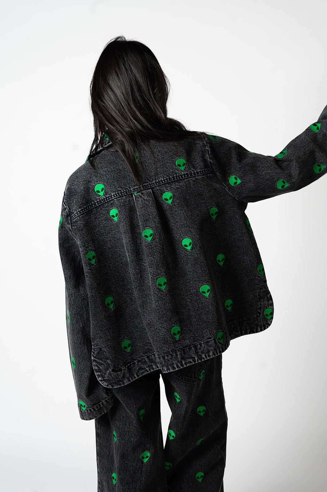 LALA ORIGINAL: I Need Space Embroidered Alien Denim Jacket - Dressed in Lala