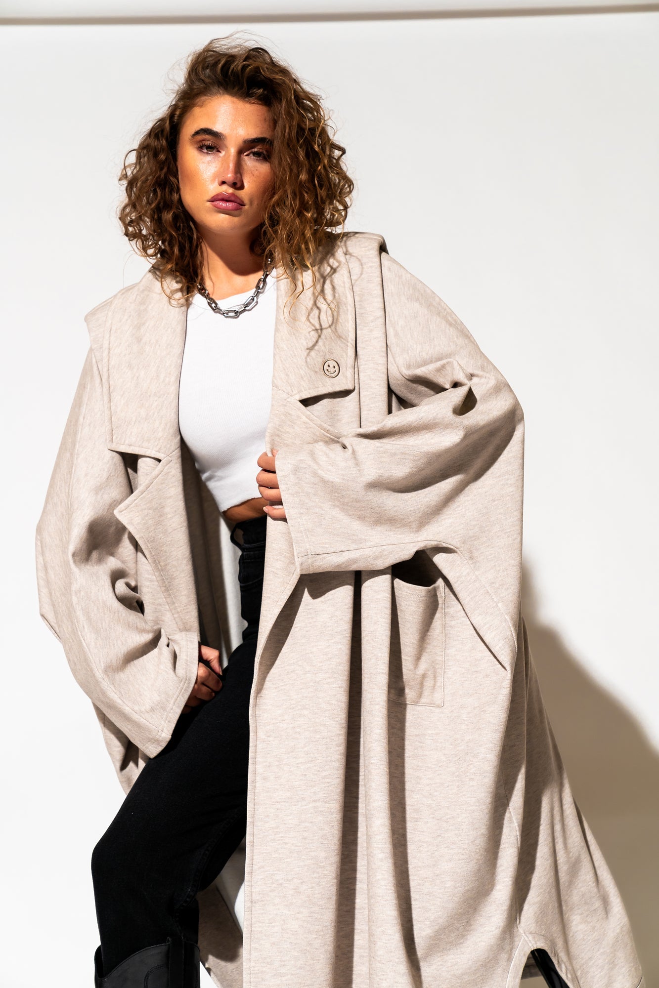LALA ORIGINAL: Icon Status Drape Cape in Oatmeal - Dressed in Lala