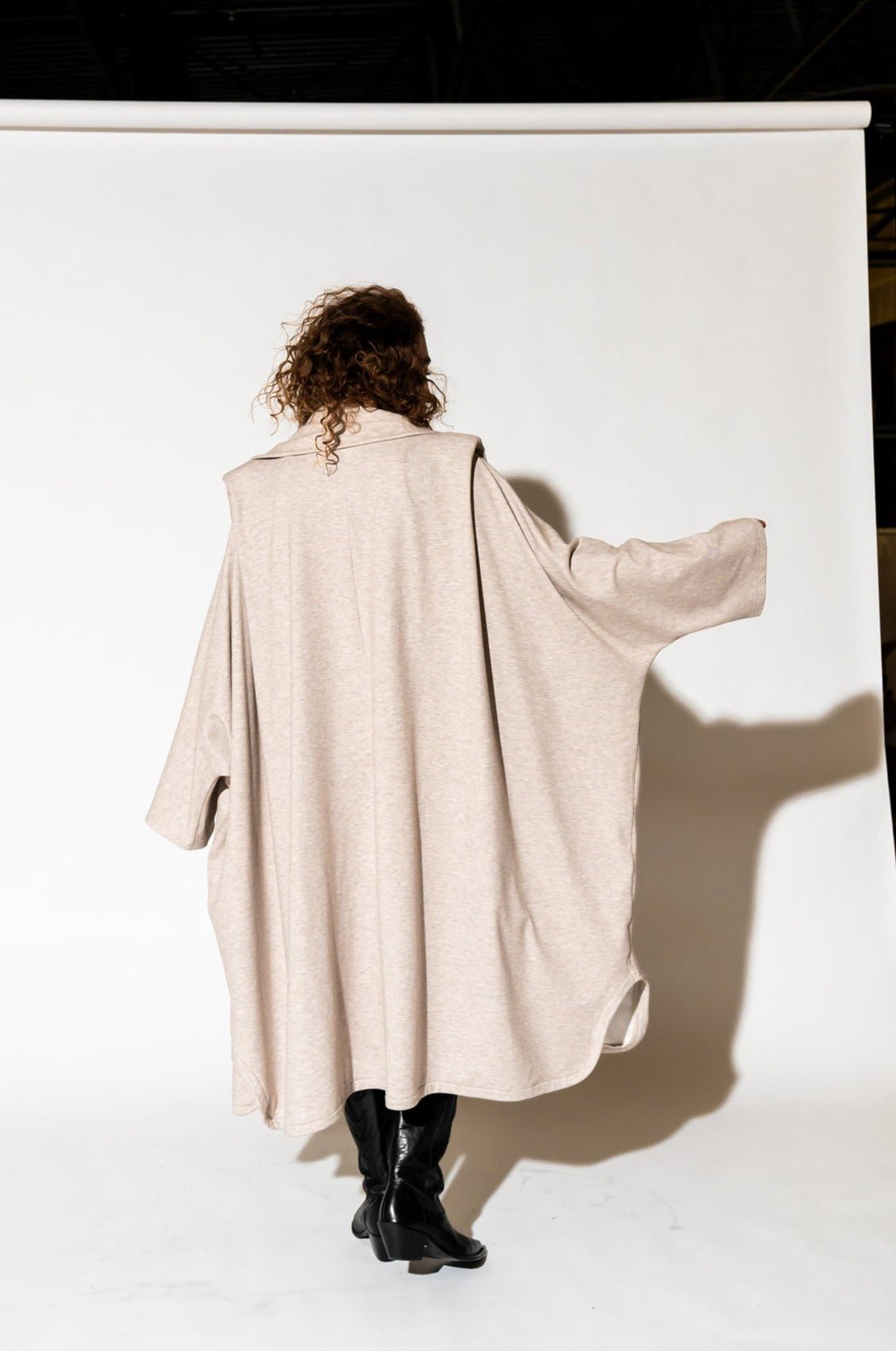 LALA ORIGINAL: Icon Status Drape Cape in Oatmeal - Dressed in Lala