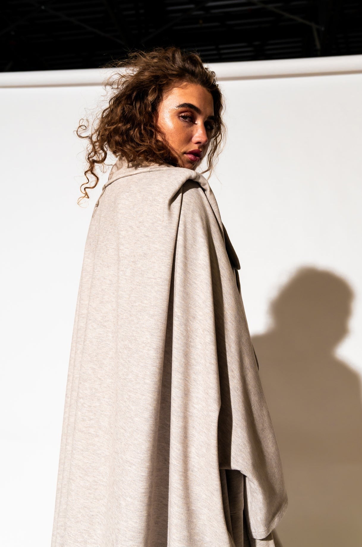 LALA ORIGINAL: Icon Status Drape Cape in Oatmeal - Dressed in Lala