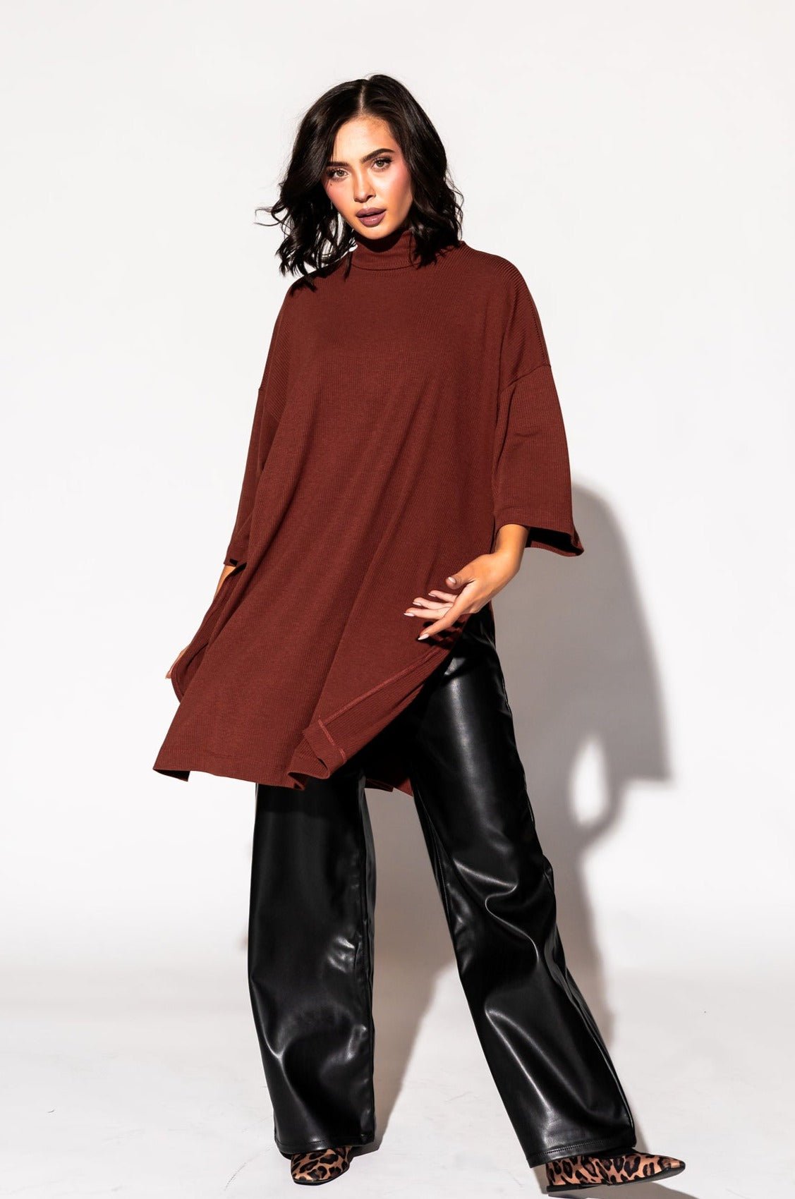 LALA ORIGINAL: Lala Icon Mock Neck Top in Cinnamon - Dressed in Lala