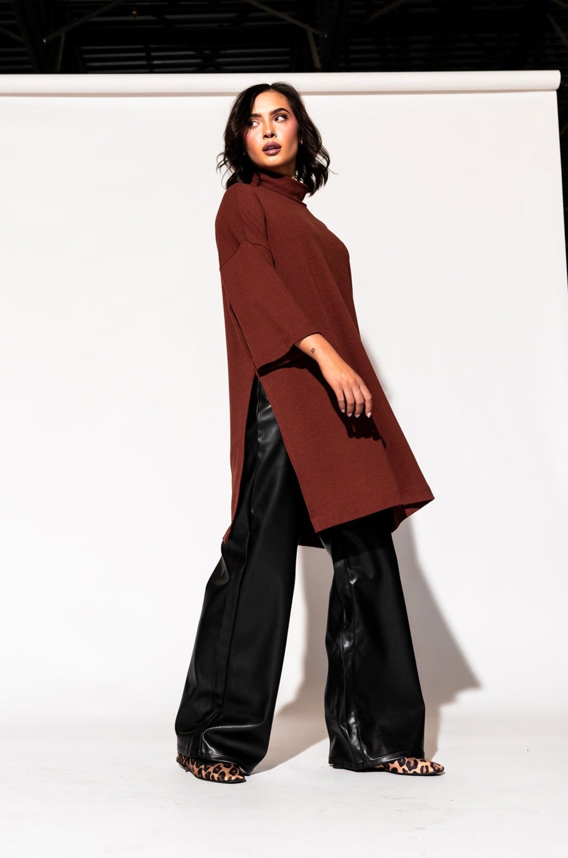 LALA ORIGINAL: Lala Icon Mock Neck Top in Cinnamon - Dressed in Lala
