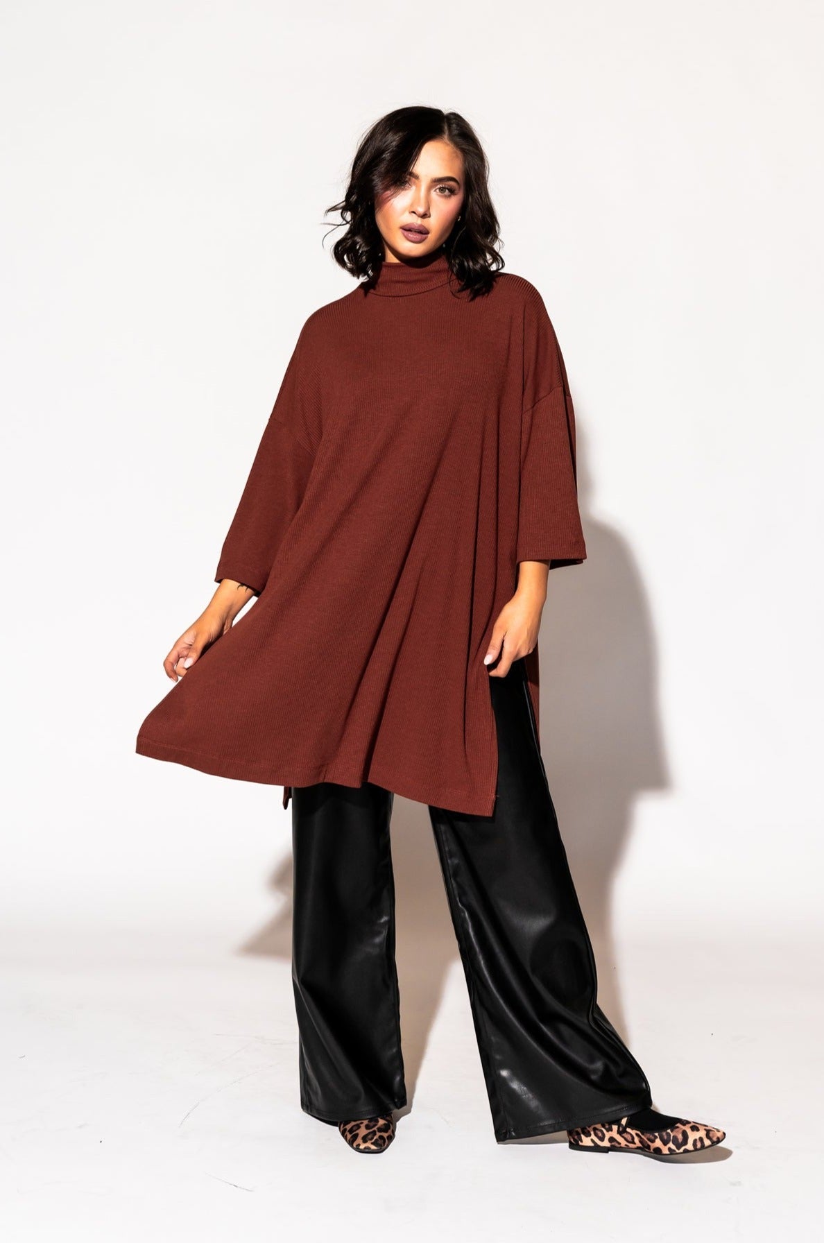 LALA ORIGINAL: Lala Icon Mock Neck Top in Cinnamon - Dressed in Lala
