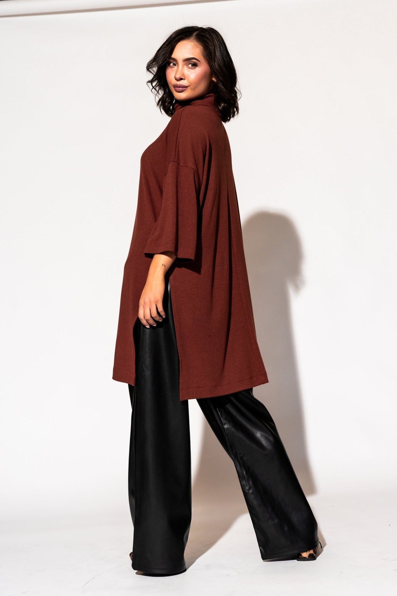 LALA ORIGINAL: Lala Icon Mock Neck Top in Cinnamon - Dressed in Lala