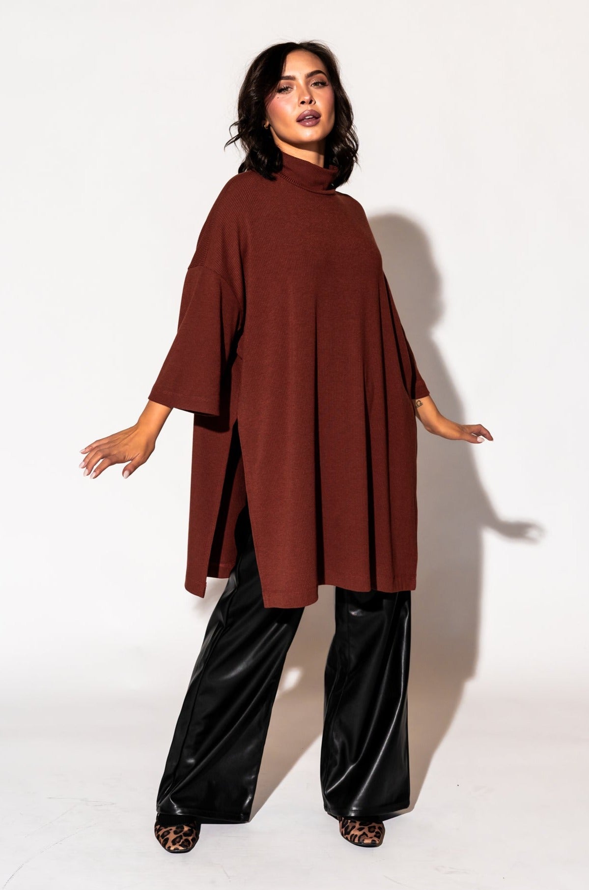 LALA ORIGINAL: Lala Icon Mock Neck Top in Cinnamon - Dressed in Lala