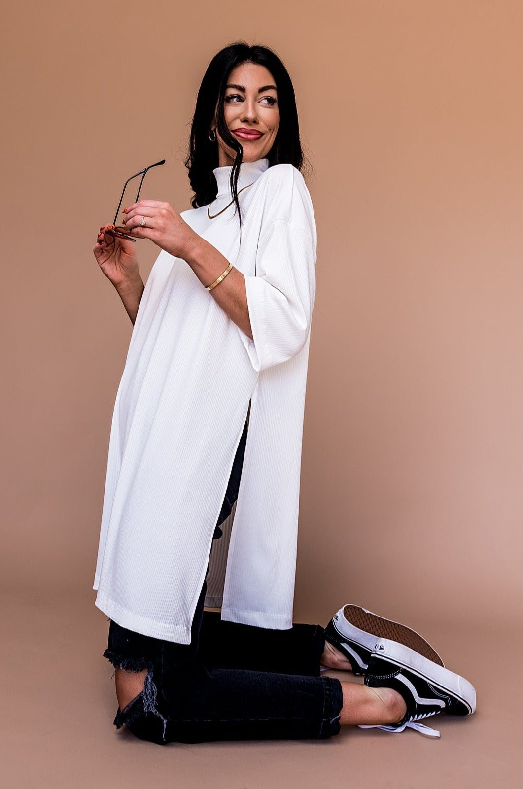 LALA ORIGINAL: Lala Icon Mock Neck Top in White - Dressed in Lala