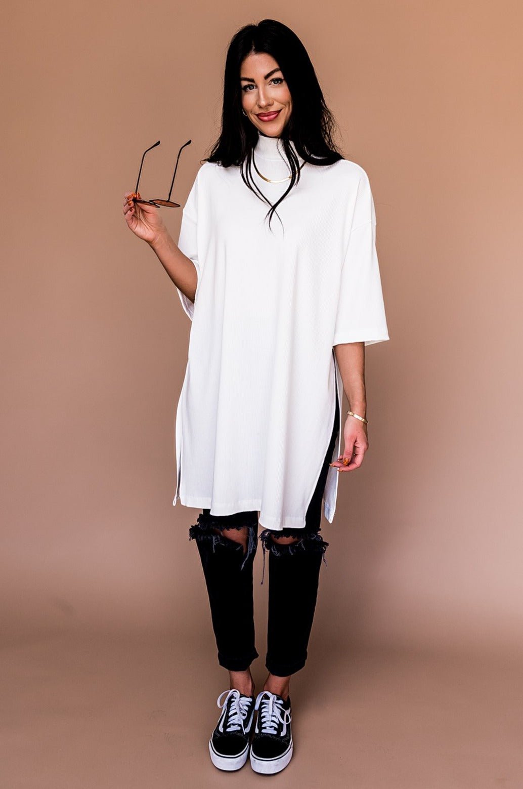 LALA ORIGINAL: Lala Icon Mock Neck Top in White - Dressed in Lala