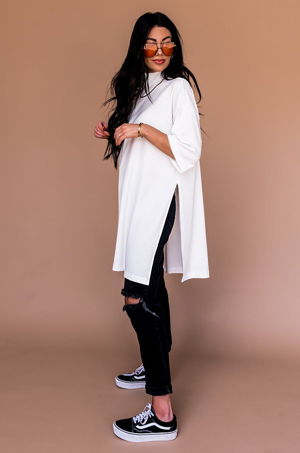 LALA ORIGINAL: Lala Icon Mock Neck Top in White - Dressed in Lala