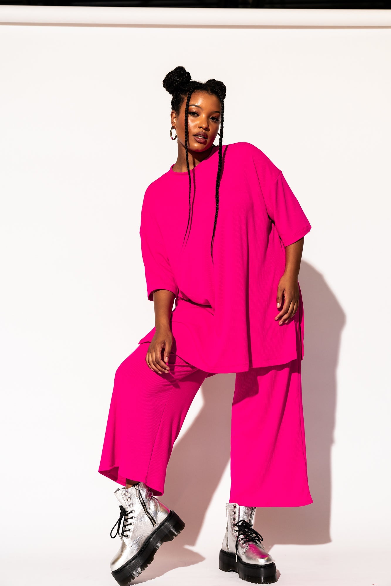 LALA ORIGINAL: Lex Ribbed Playsuit in Hot Pink - Dressed in Lala