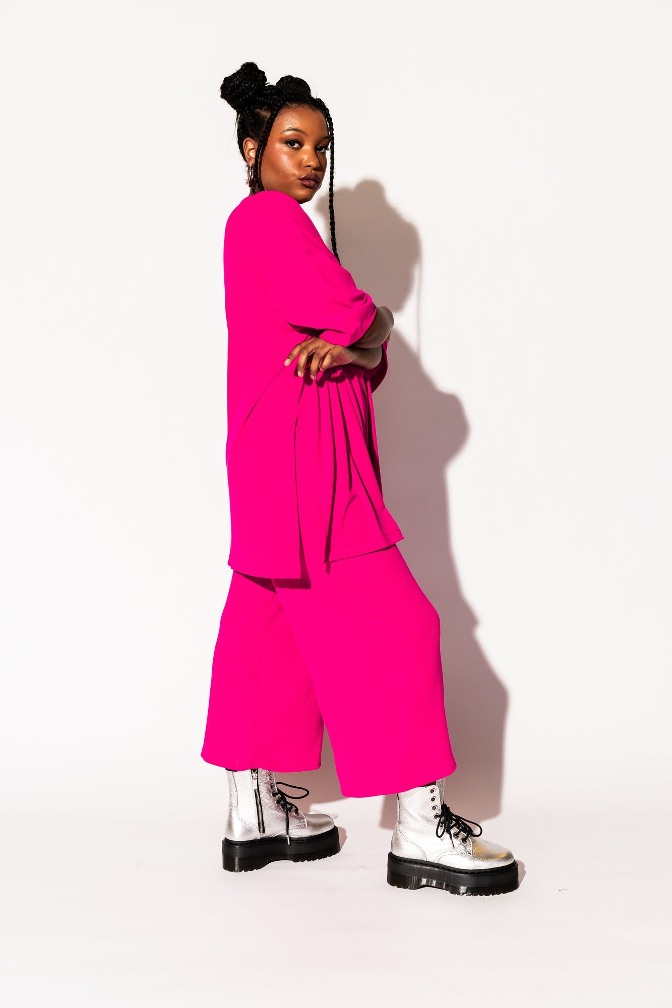 LALA ORIGINAL: Lex Ribbed Playsuit in Hot Pink - Dressed in Lala
