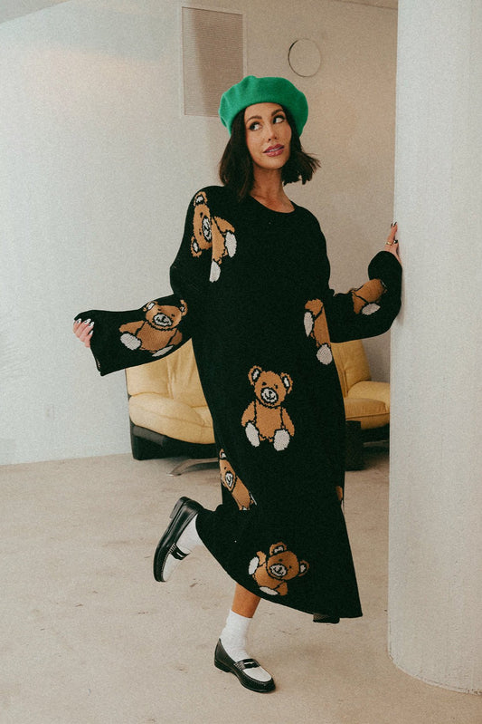 LALA ORIGINAL: Literally Limitless Oversized Knit Dress in Teddy Bears 4ever - Dressed in Lala