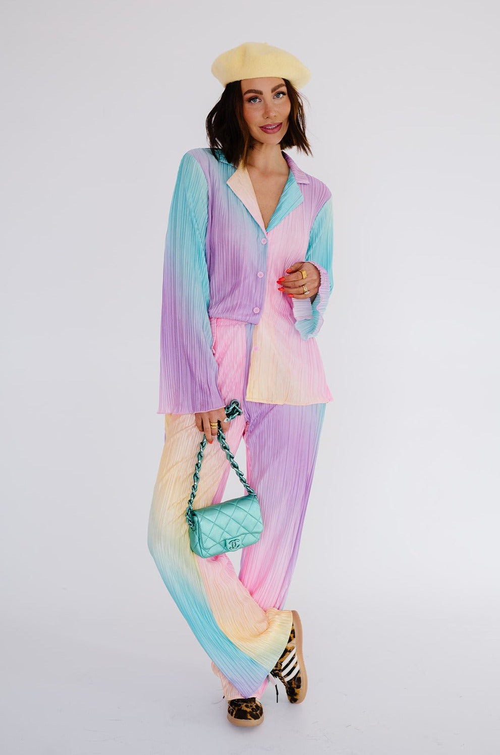 LALA ORIGINAL: Long Sleeve Plissé Set in Rainbow Daydream - Dressed in Lala