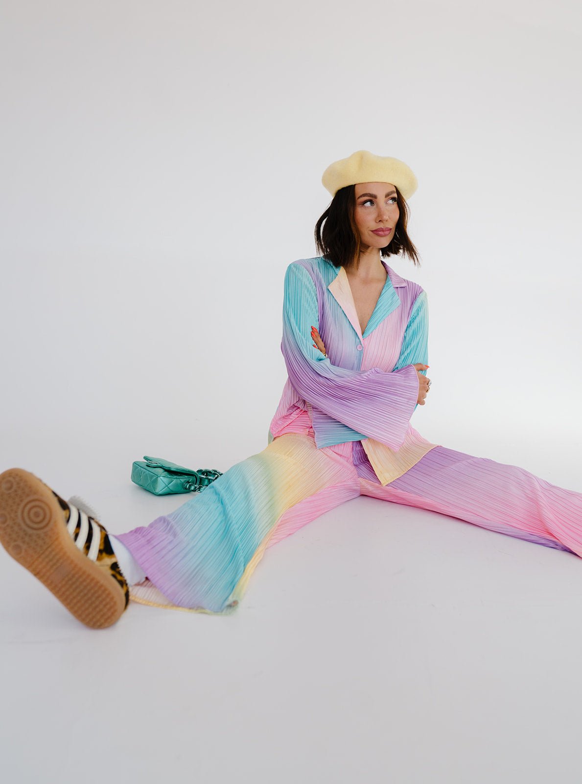 LALA ORIGINAL: Long Sleeve Plissé Set in Rainbow Daydream - Dressed in Lala