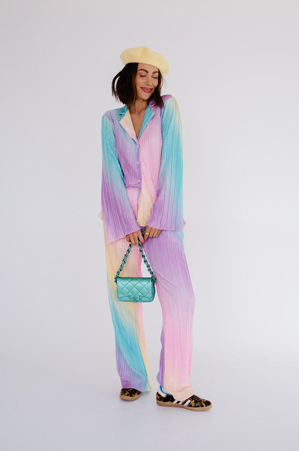 LALA ORIGINAL: Long Sleeve Plissé Set in Rainbow Daydream - Dressed in Lala