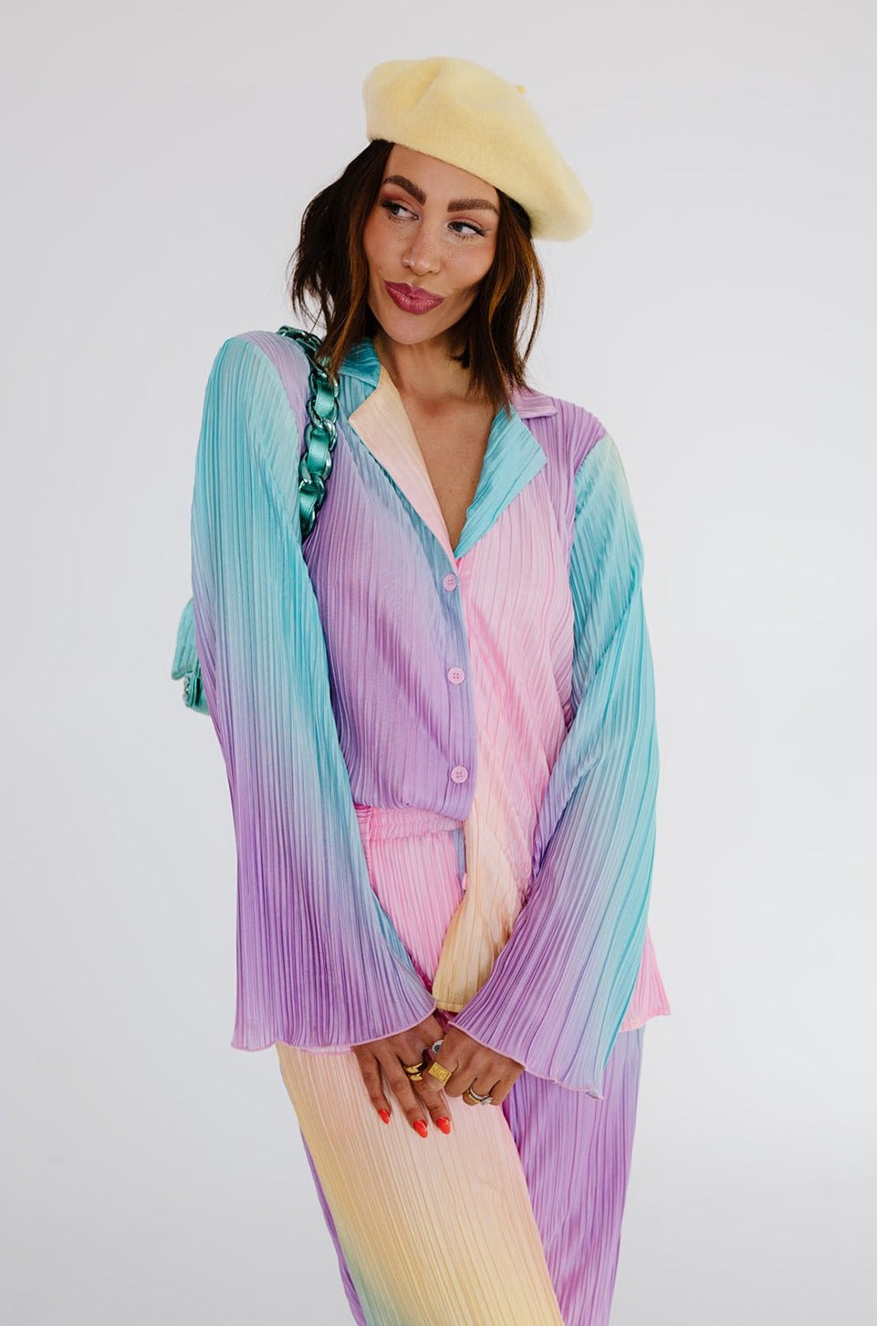 LALA ORIGINAL: Long Sleeve Plissé Set in Rainbow Daydream - Dressed in Lala