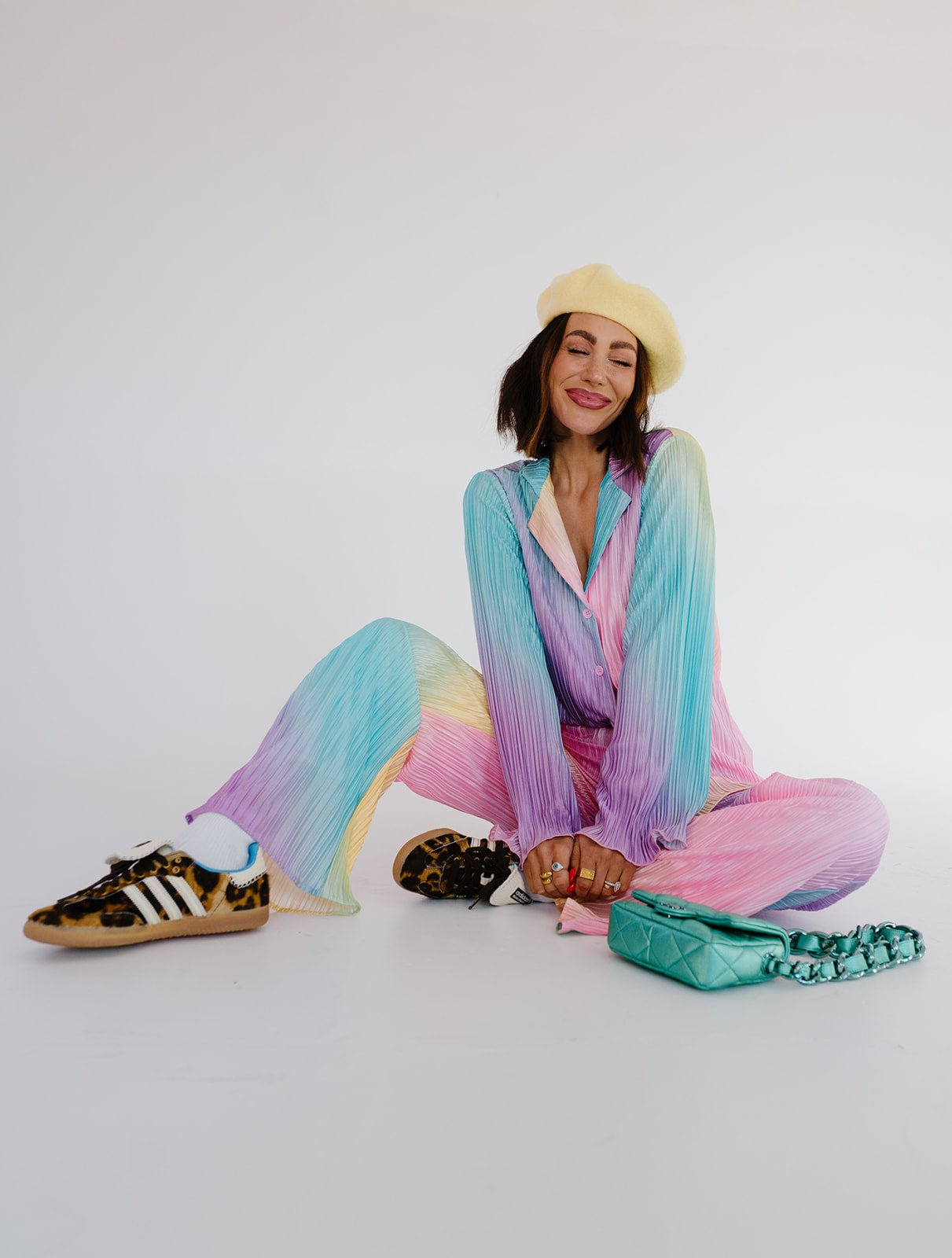 LALA ORIGINAL: Long Sleeve Plissé Set in Rainbow Daydream - Dressed in Lala