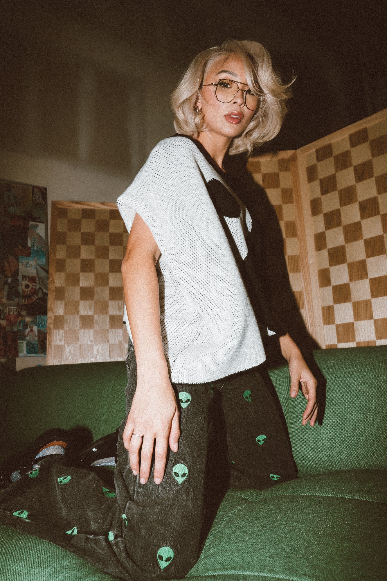 LALA ORIGINAL: Lover Girl Knit Shoulder Pad Top in Yin and Yang - Dressed in Lala