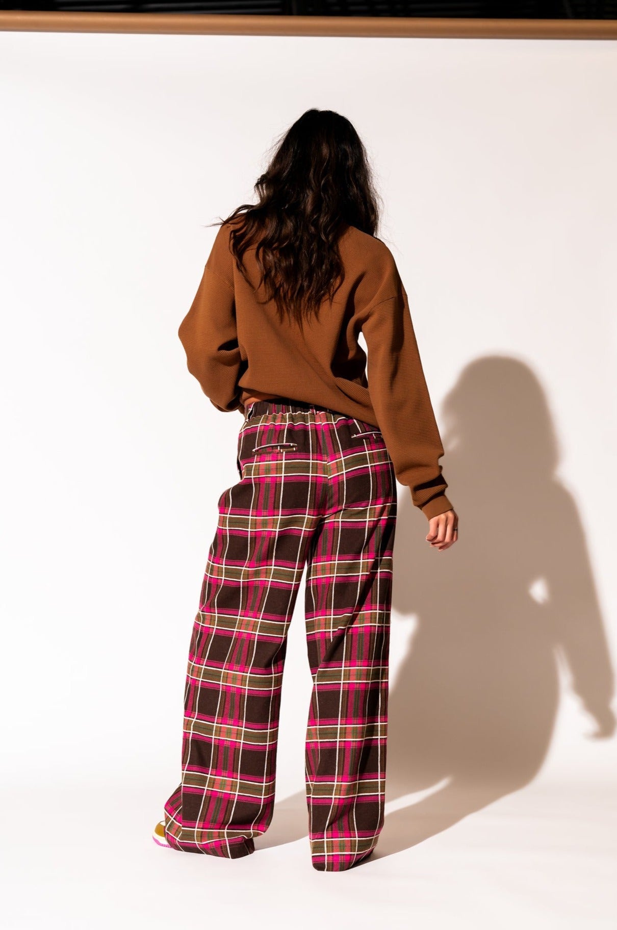 LALA ORIGINAL: Lovers Lane Plaid Wide Leg Trousers in Pink - Dressed in Lala