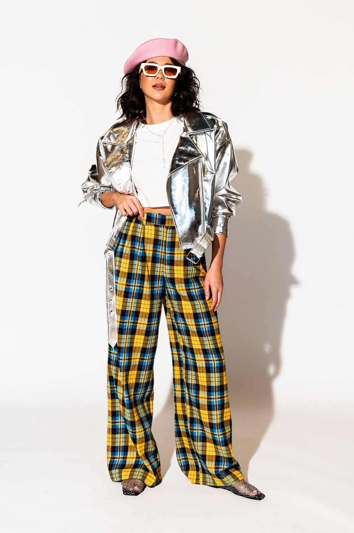 LALA ORIGINAL: Lovers Lane Plaid Wide Leg Trousers in Yellow - Dressed in Lala