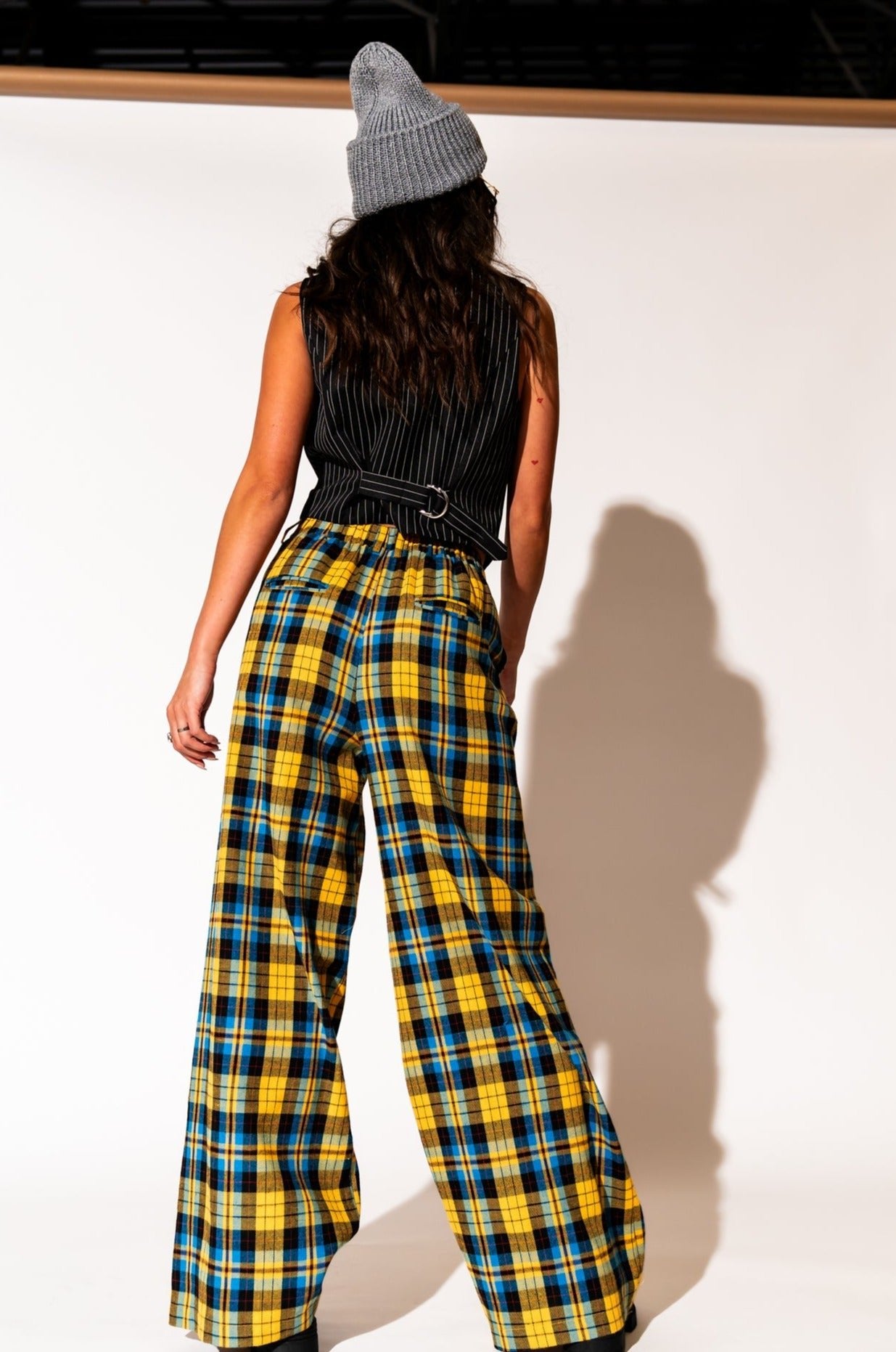 LALA ORIGINAL: Lovers Lane Plaid Wide Leg Trousers in Yellow - Dressed in Lala