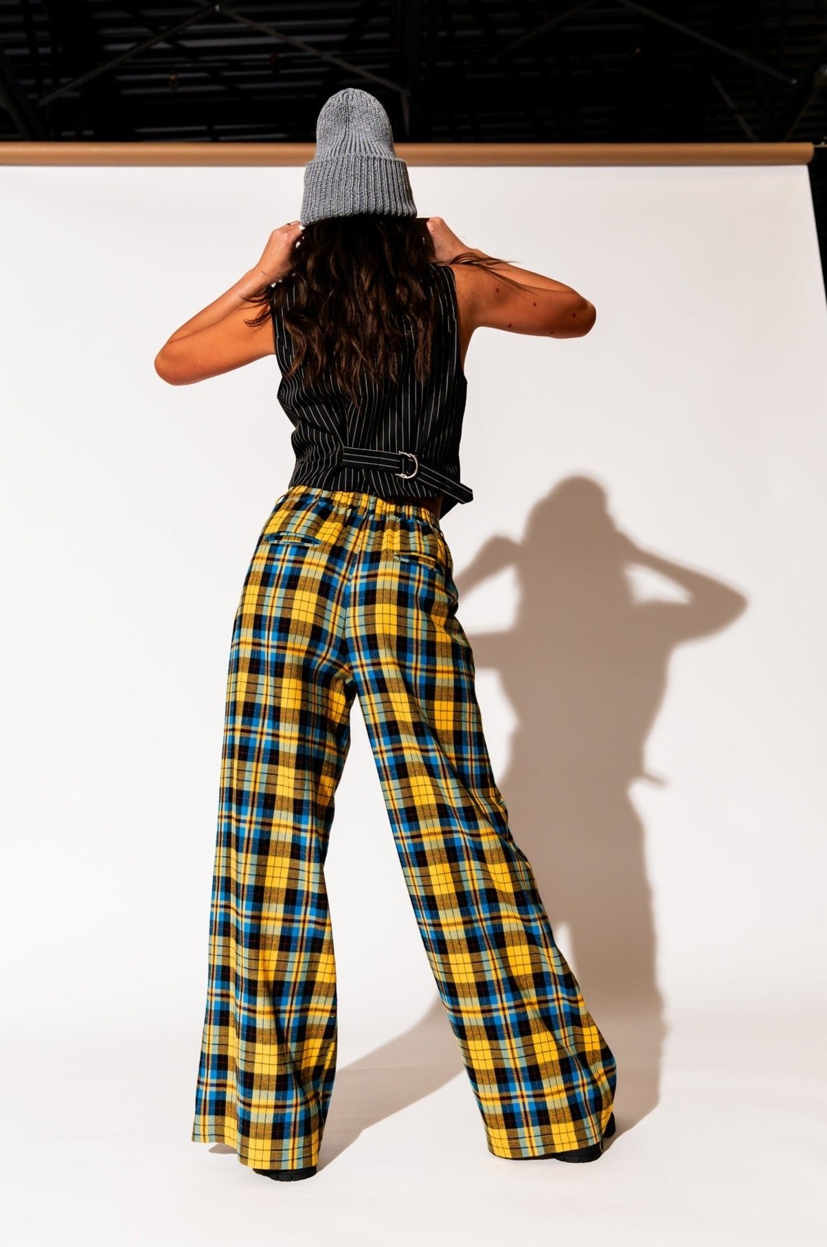 LALA ORIGINAL: Lovers Lane Plaid Wide Leg Trousers in Yellow - Dressed in Lala