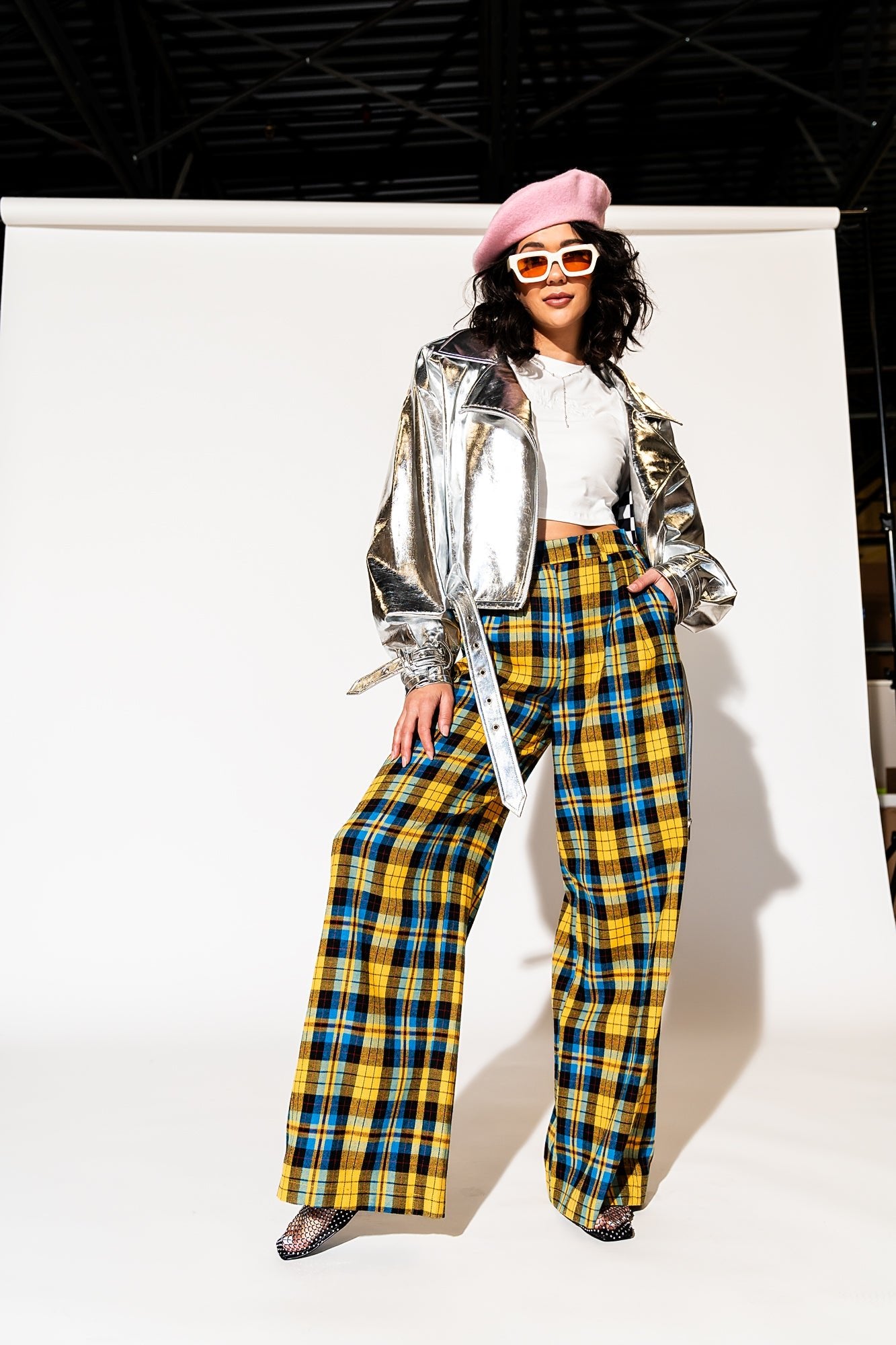 LALA ORIGINAL: Lovers Lane Plaid Wide Leg Trousers in Yellow - Dressed in Lala